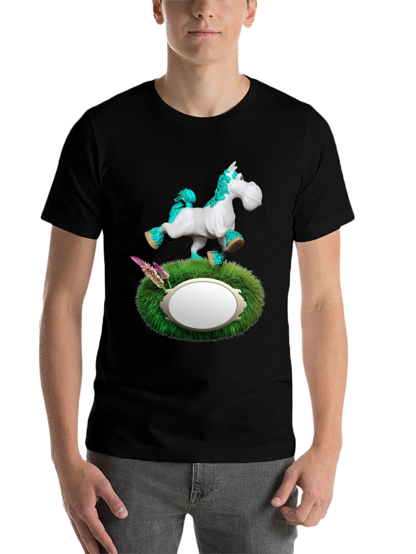 Black Whimsical Horse T-Shirt view 7
