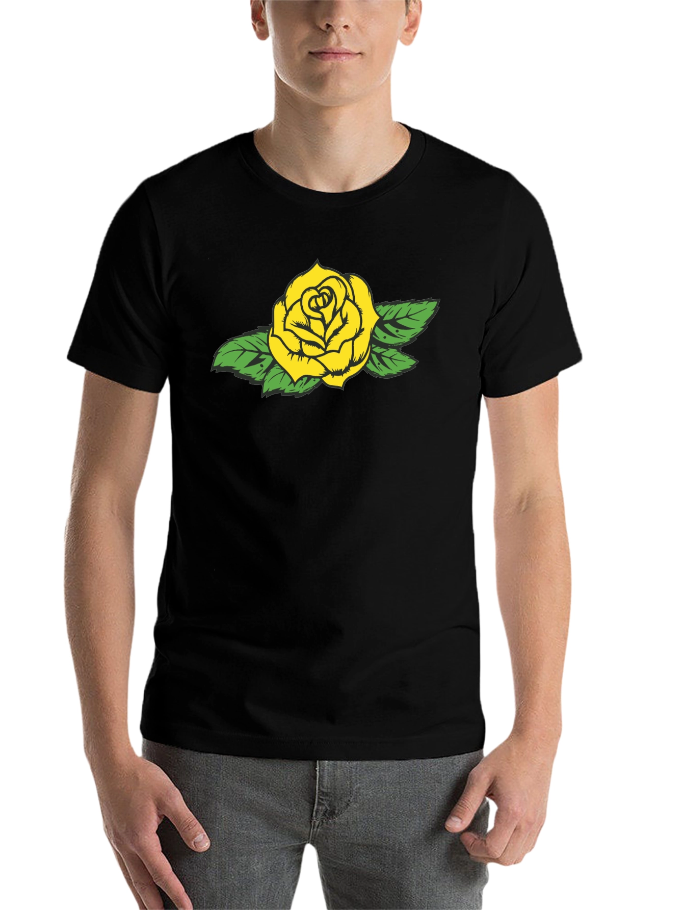Black Yellow Rose Graphic Black Tee - Stylish Casual Wear view 7