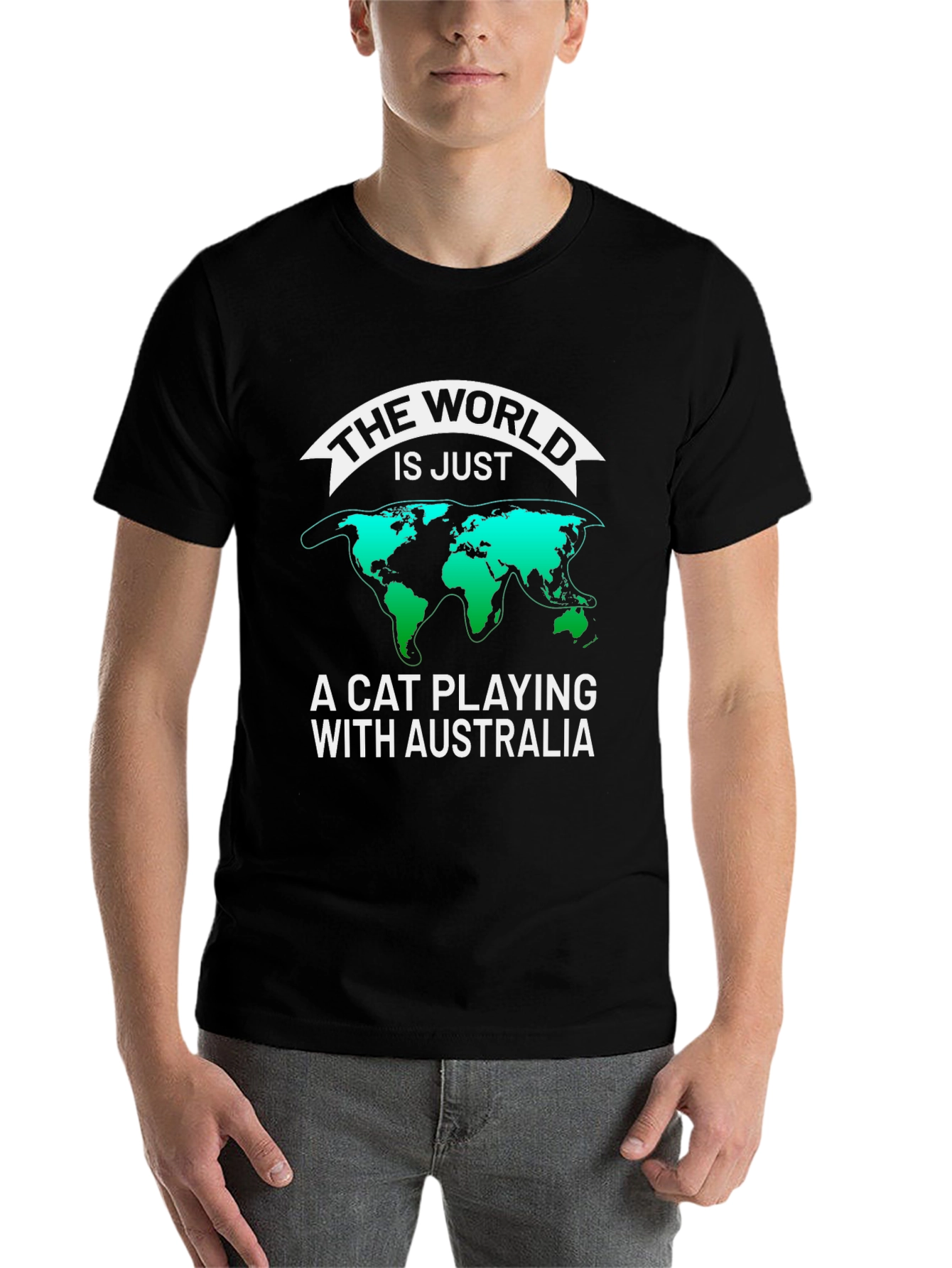 Black Cat Playing with Australia Graphic T-Shirt view 7