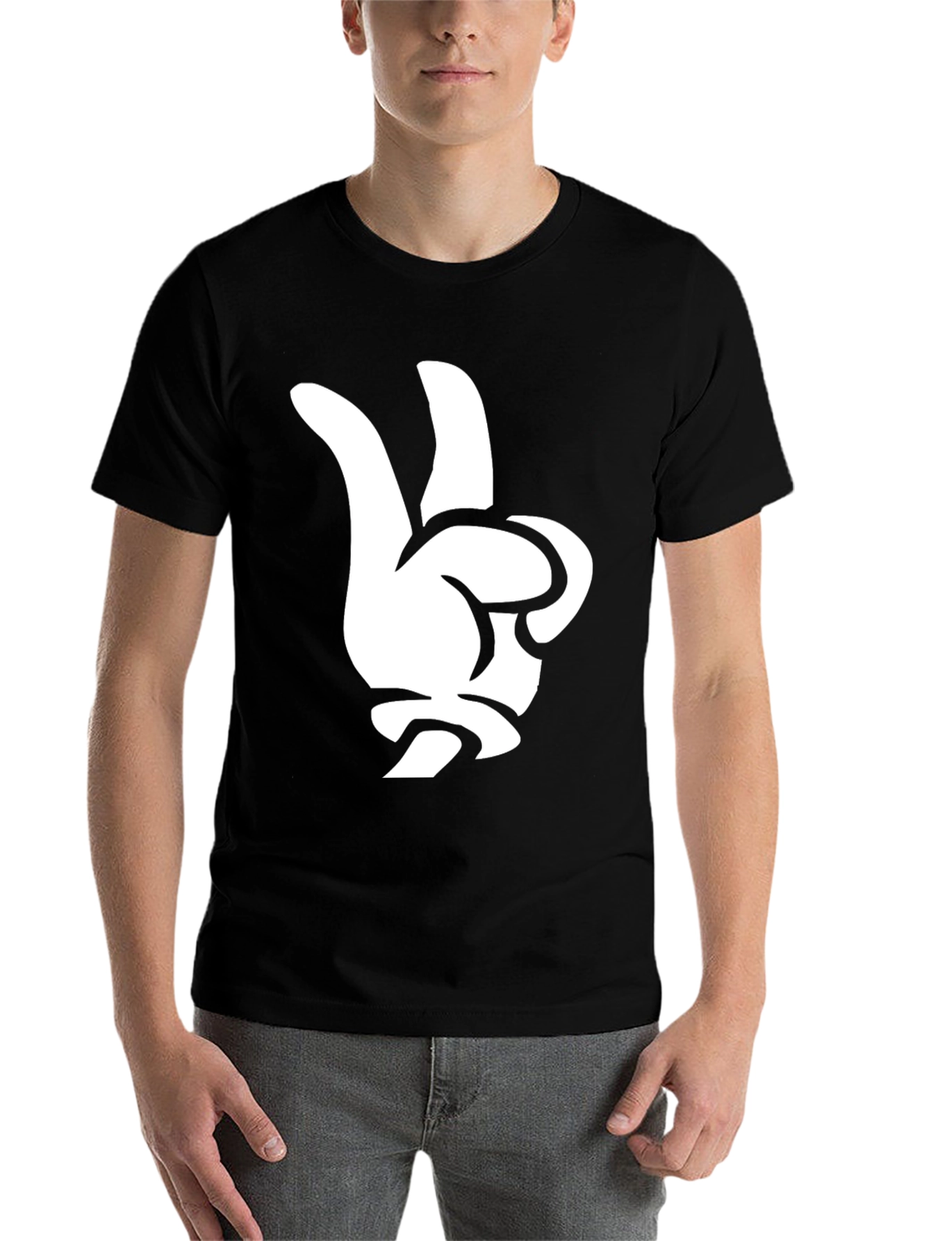 Black Cool Cartoon Glove Peace Sign Black T-Shirt view 7