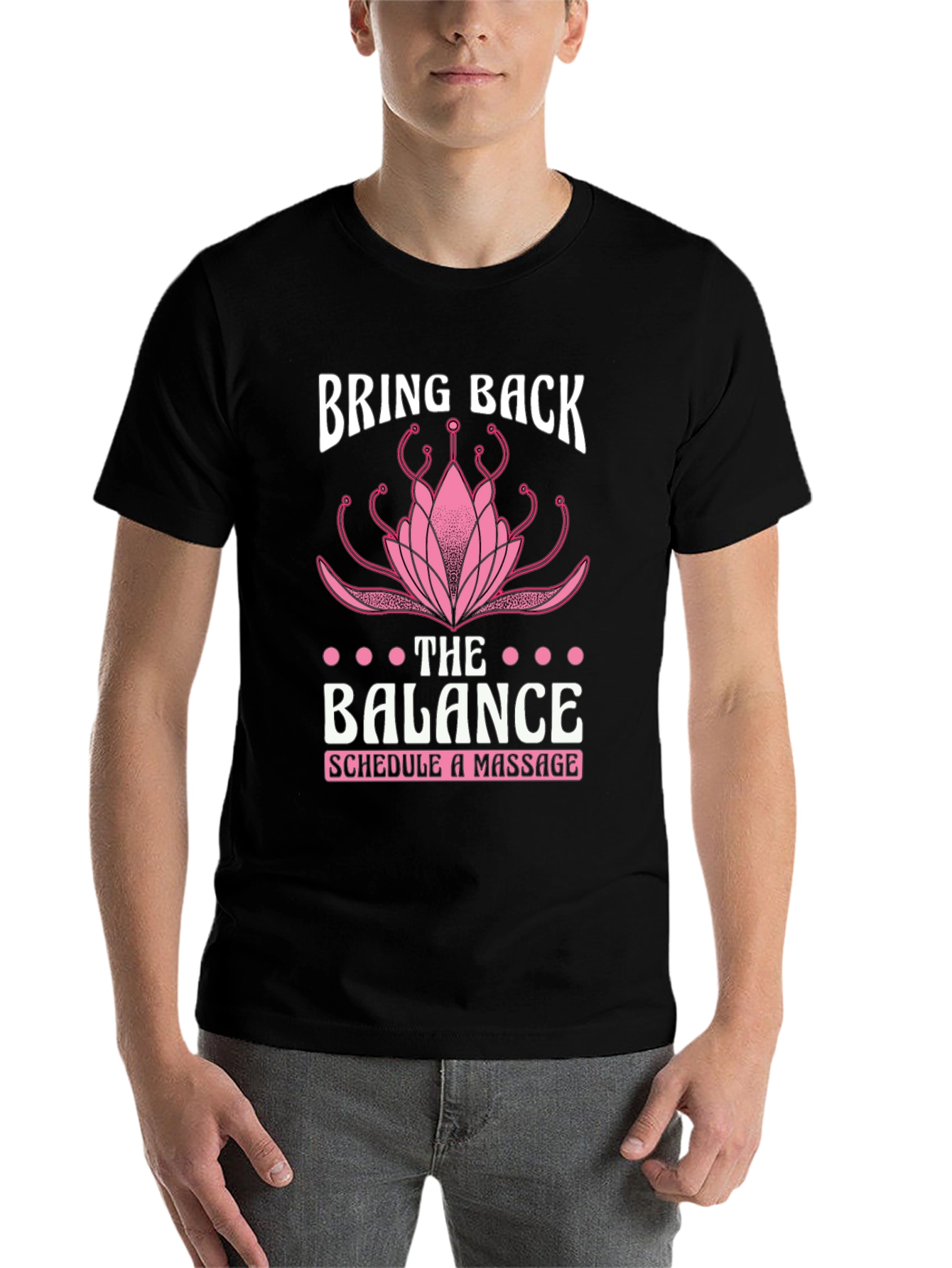 Black Balance Massage T-Shirt - Lotus Design view 7