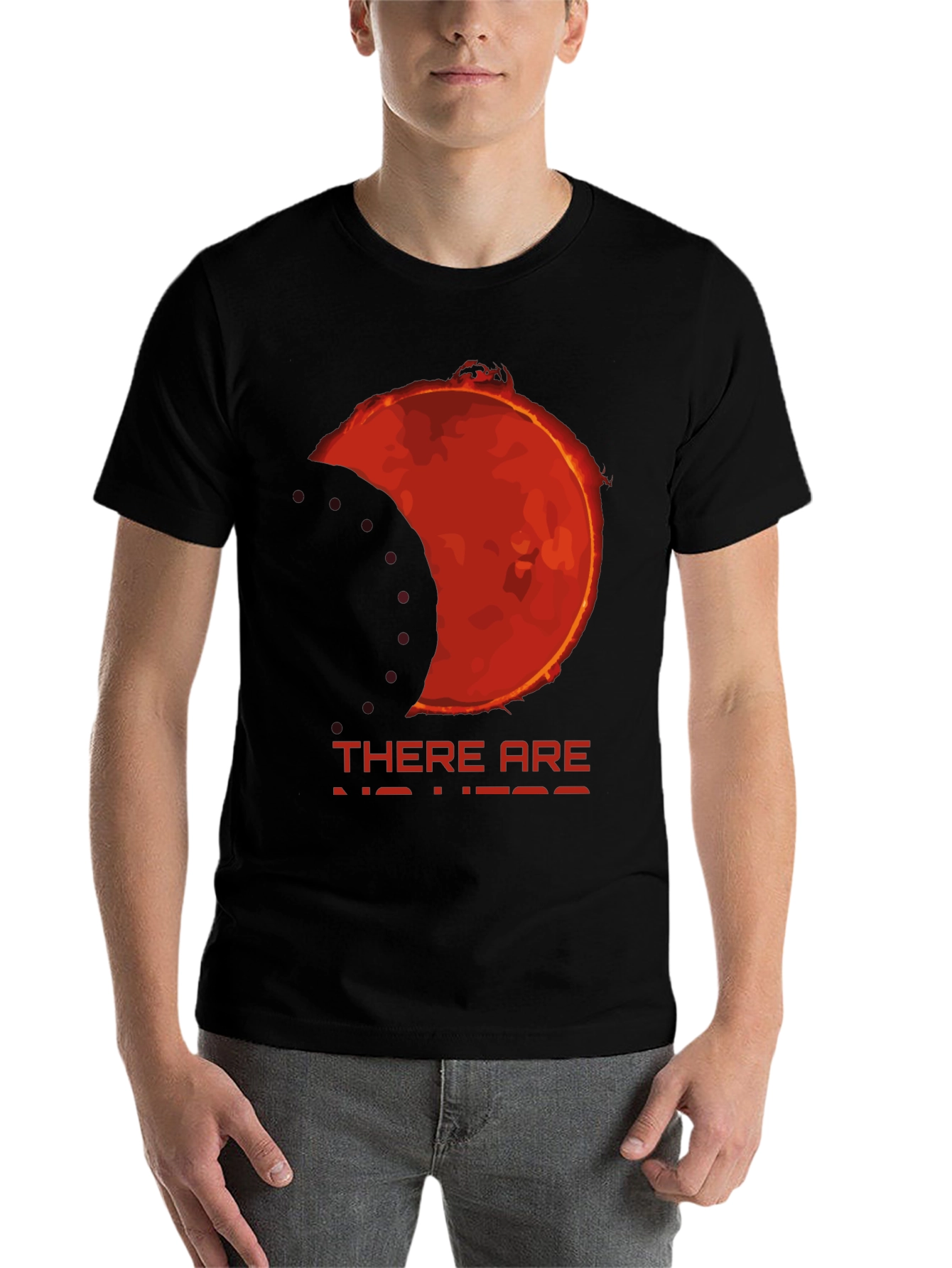 Black Eclipse Graphic Tee - "There Are No Heroes" Black T-Shirt view 7