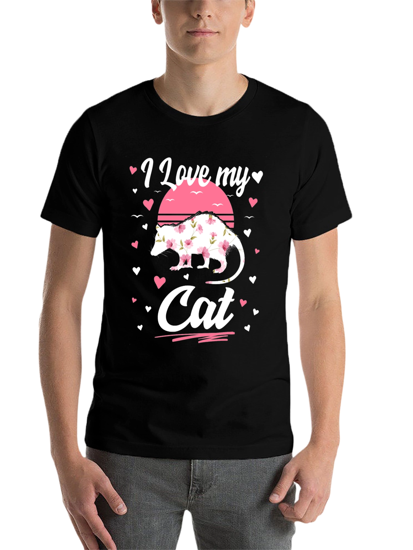 Black I Love My Cat Opossum Floral Shirt view 7