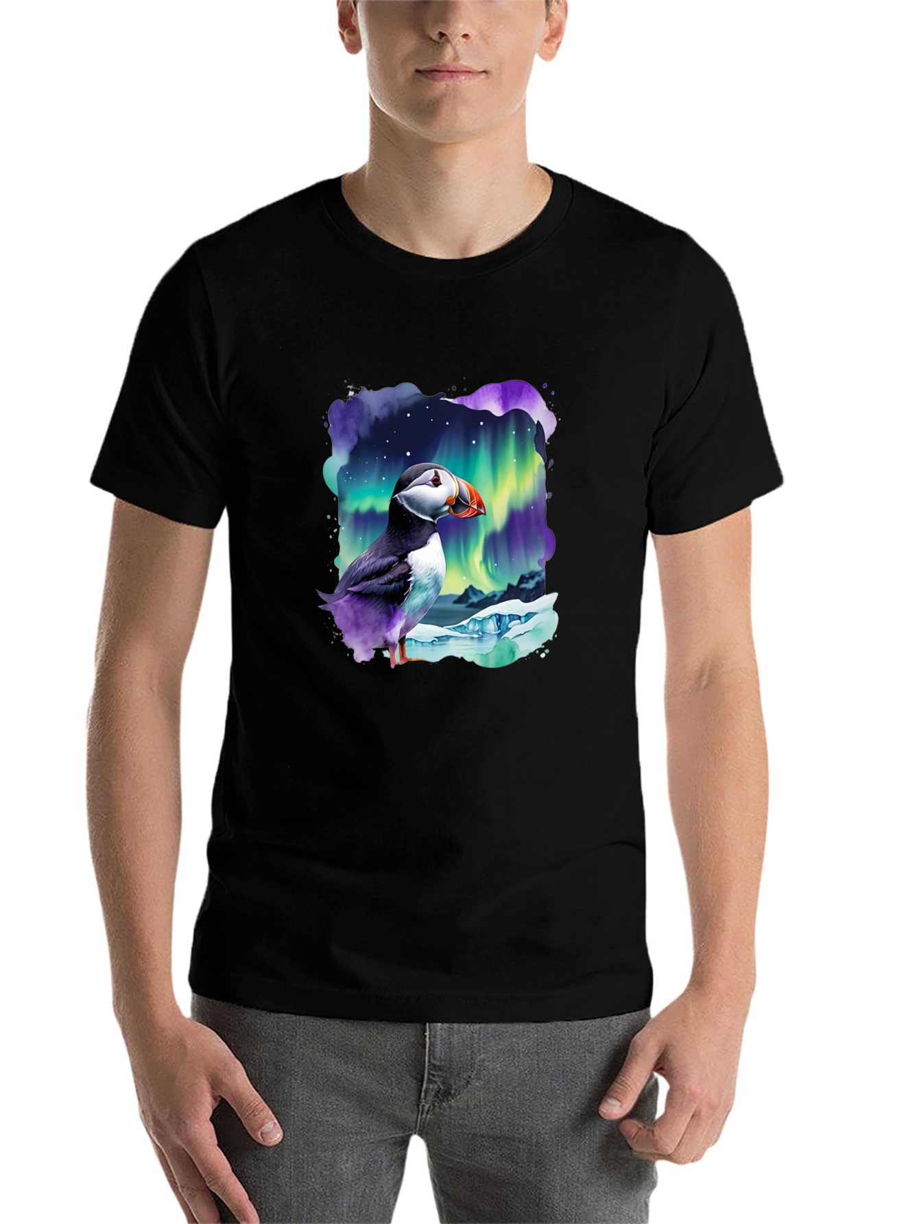 Puffin Aurora T-Shirt - Northern Lights Design - 7