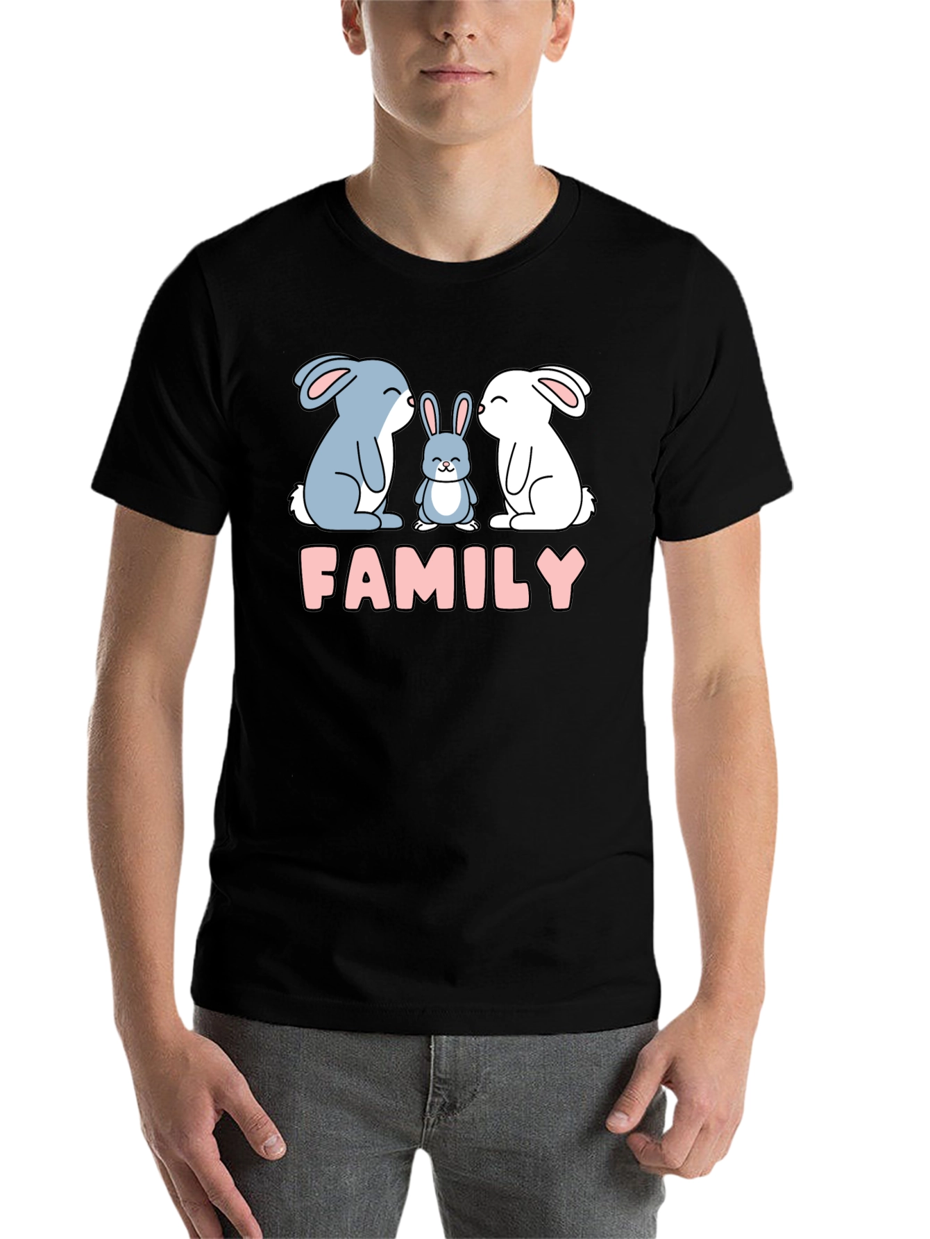 Black Cute Rabbit Family T-Shirt - Black Tee view 7