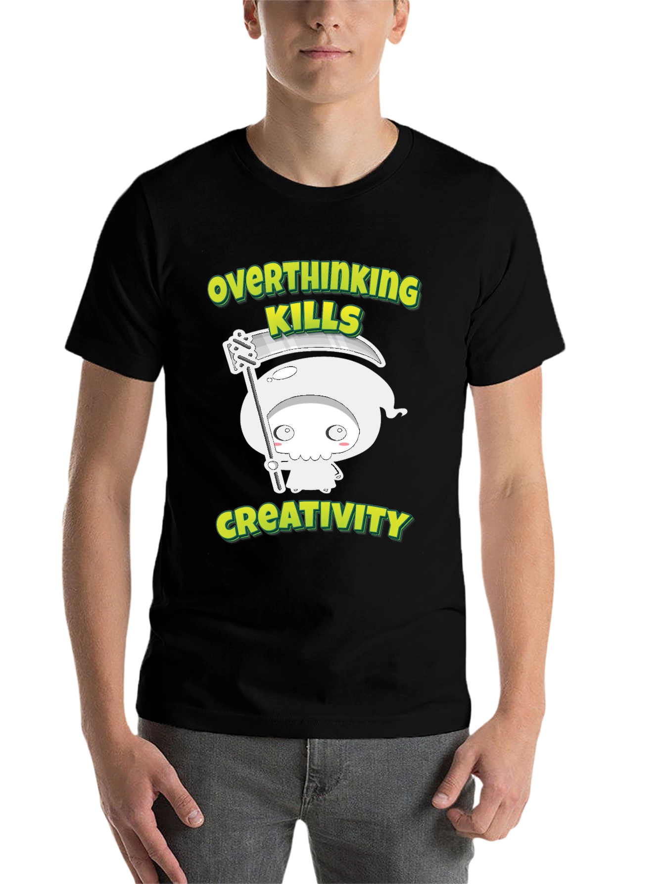 Black Overthinking Kills Creativity Graphic Tee view 7