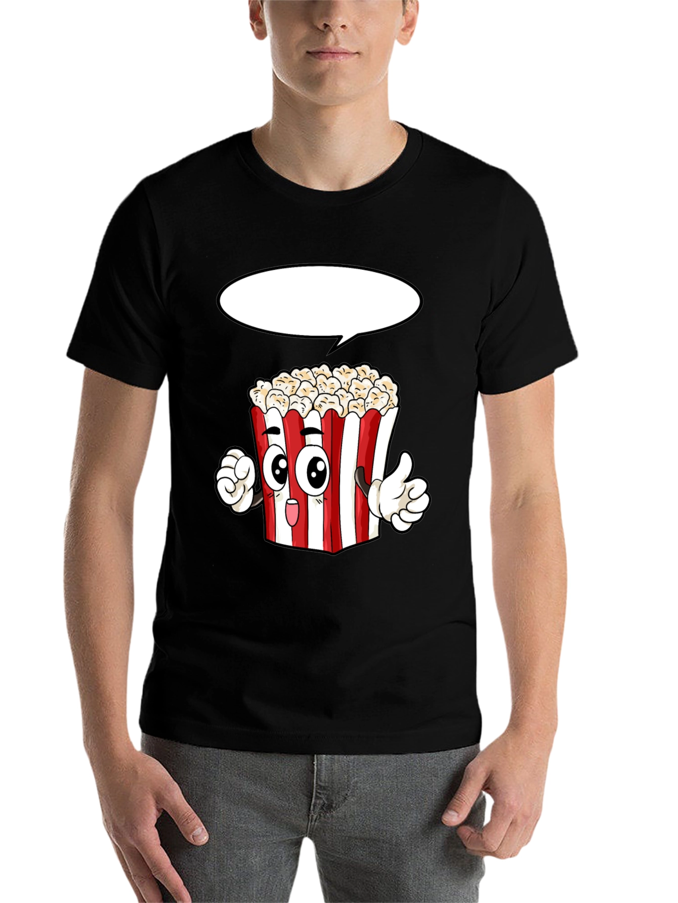 Black Popcorn Cartoon Graphic Novelty T-Shirt view 7