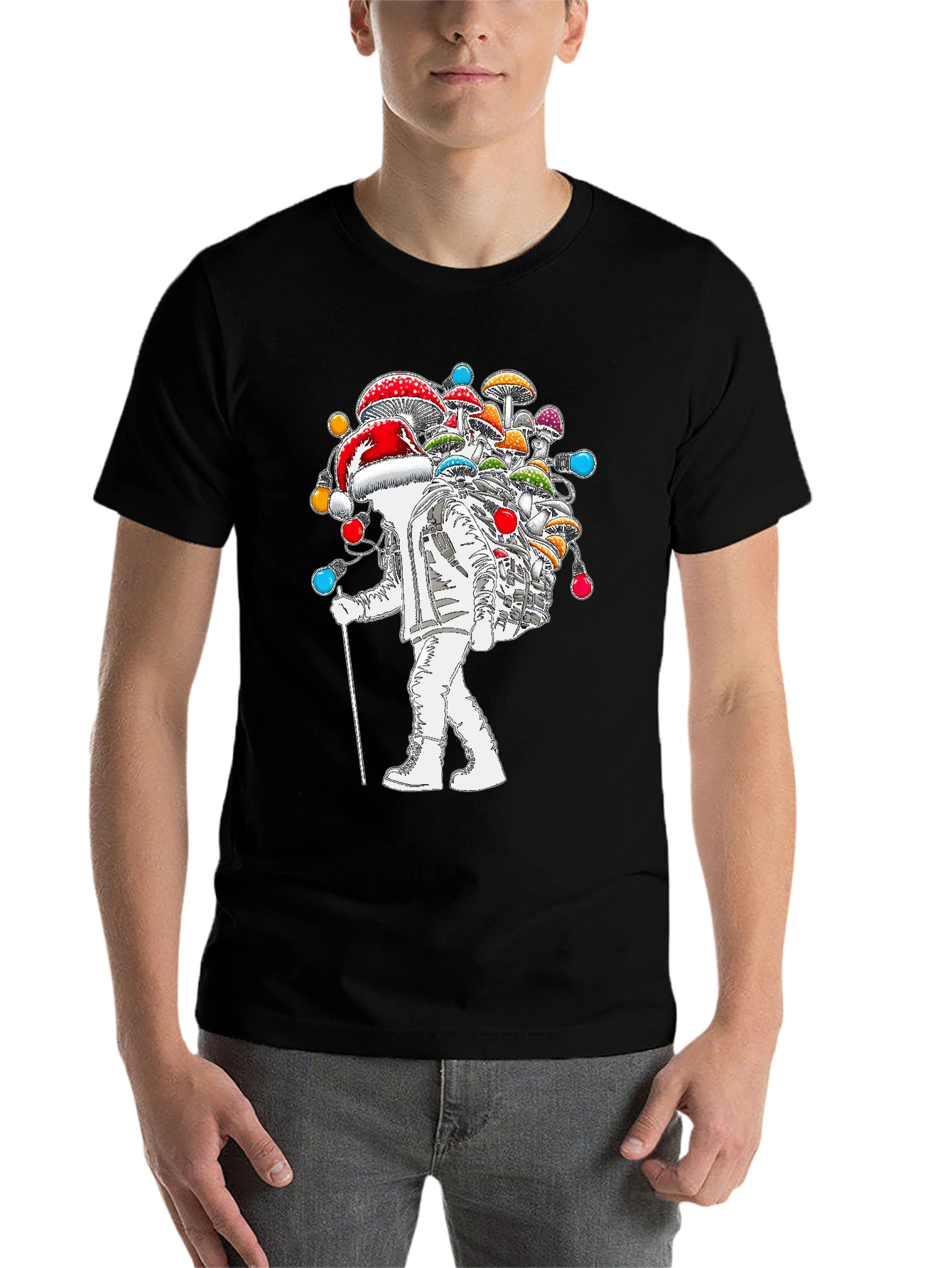 Black Astronaut Santa Mushroom T-Shirt view 7