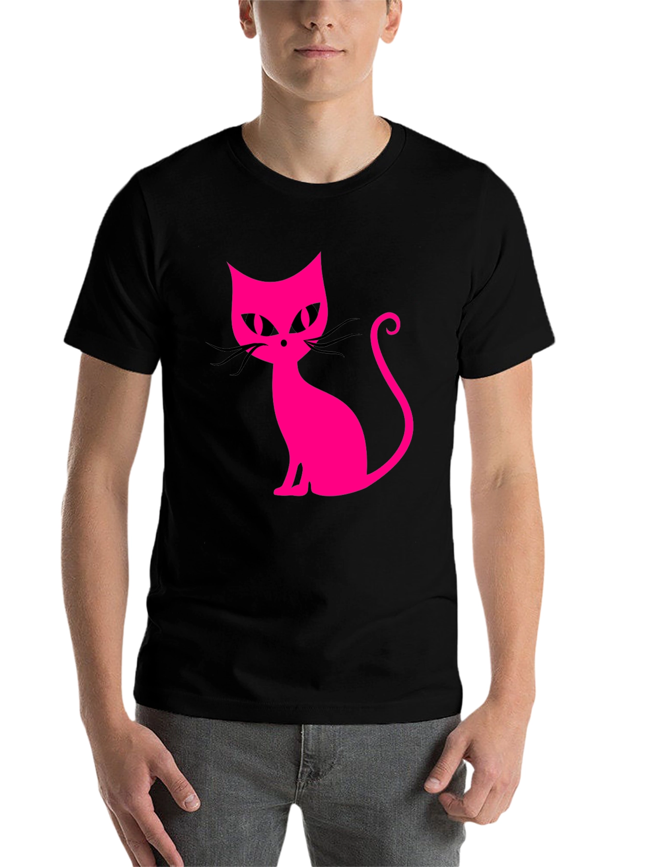 Black Cool Cat Tee - Pink Graphic on Black view 7
