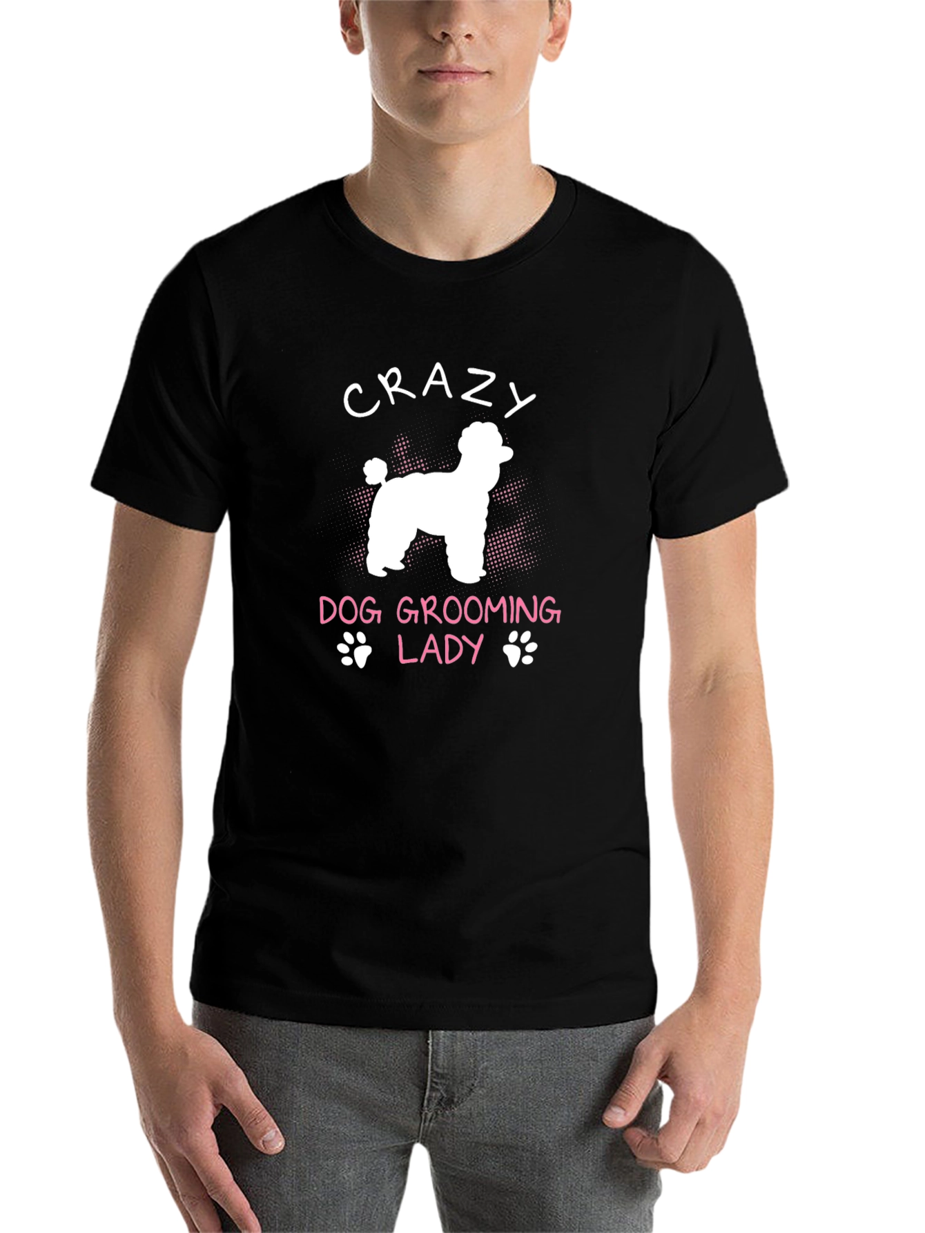Black Crazy Dog Grooming Lady Graphic Tee view 7