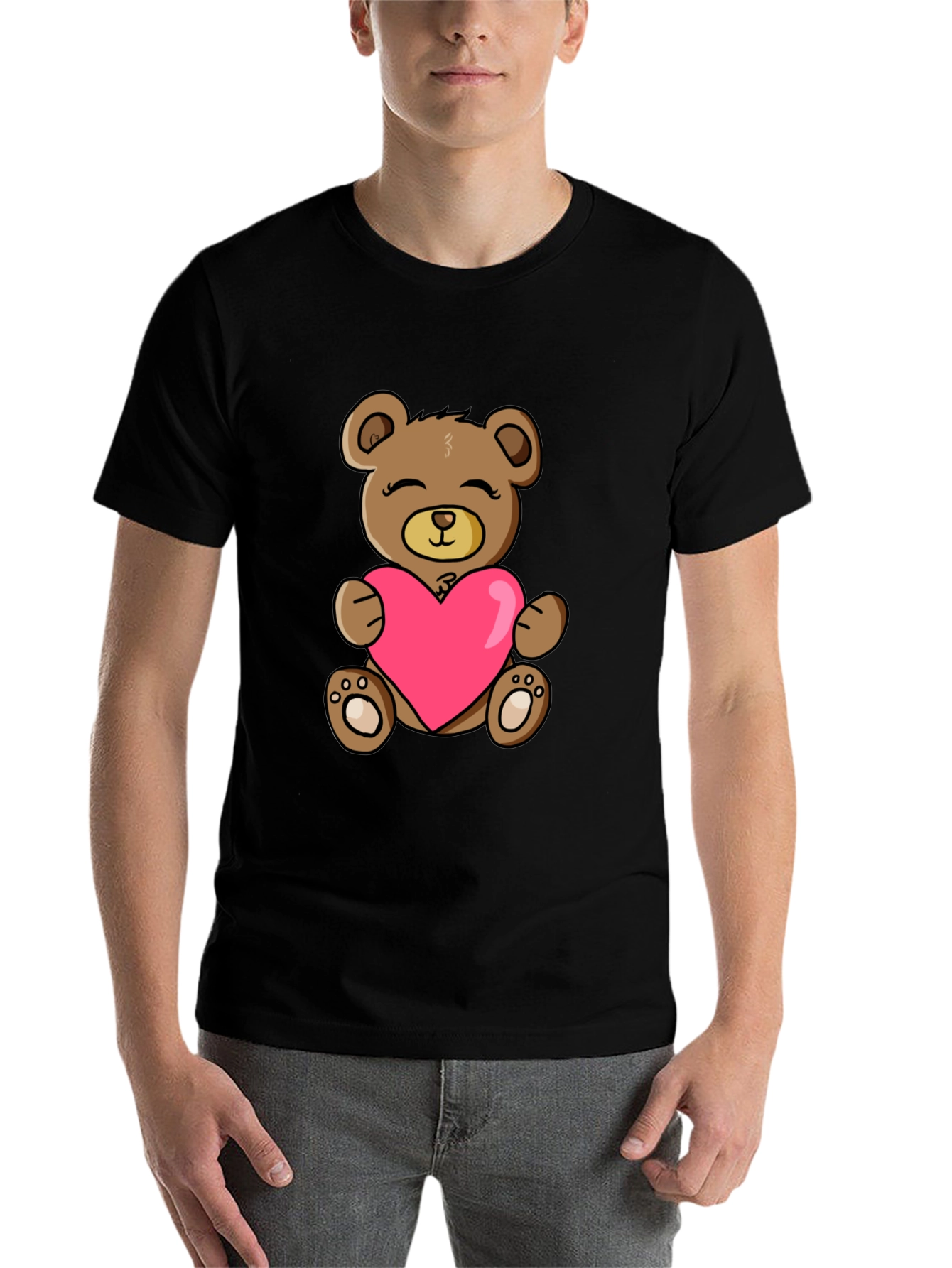 Black Teddy Bear Heart T-Shirt - Cute & Comfy! view 7