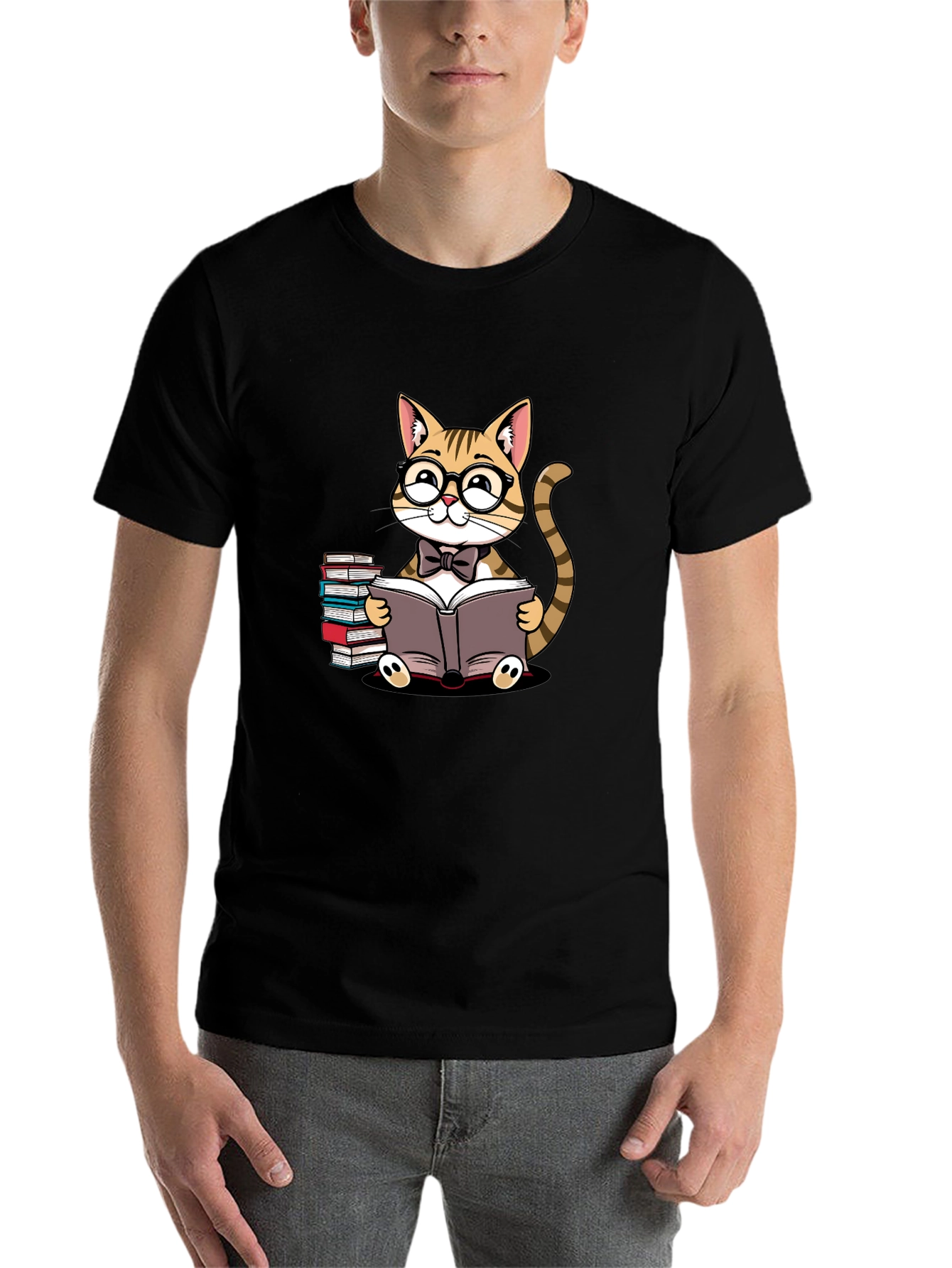 Black Cat Lover T-Shirt - Reading Cat Tee view 7