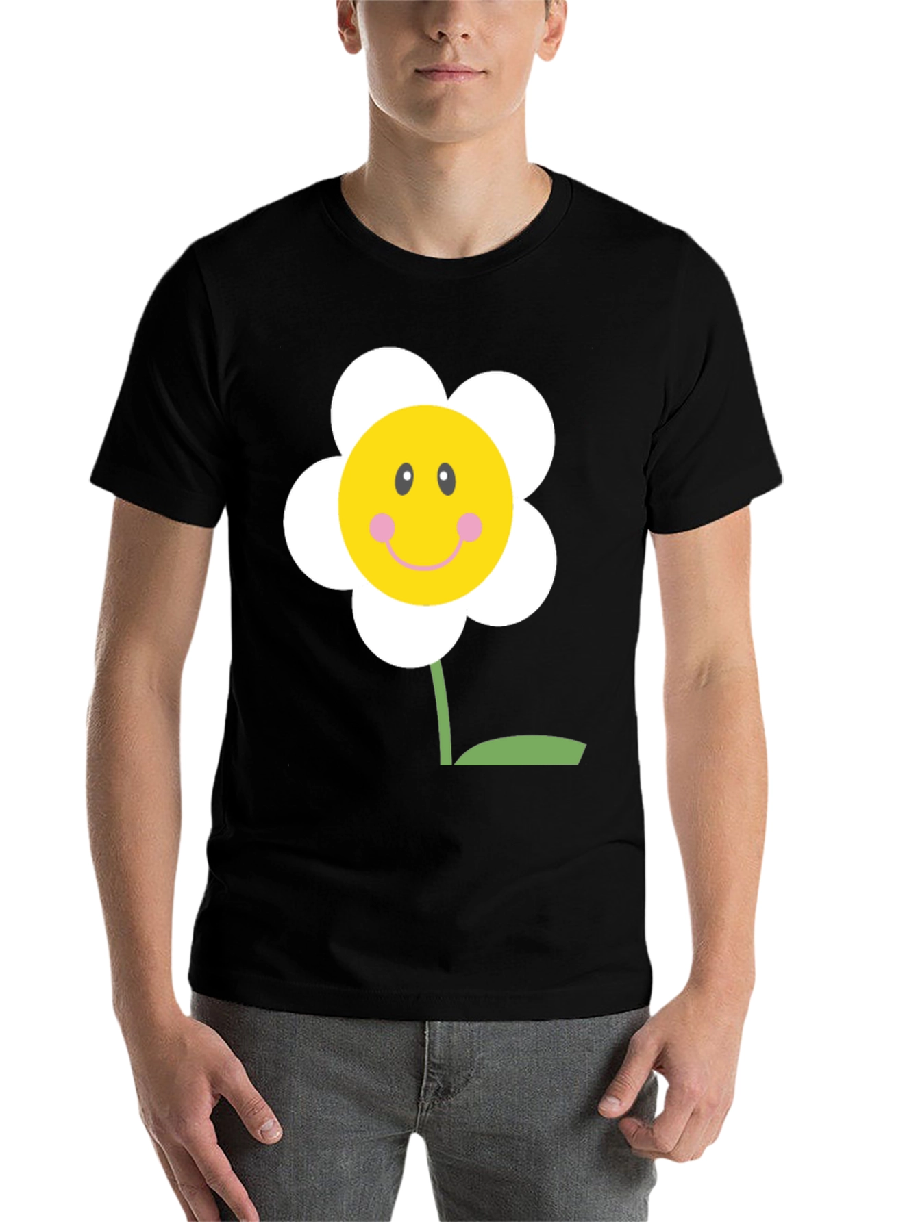 Black Happy Flower Graphic Tee - Black Cotton Shirt view 7