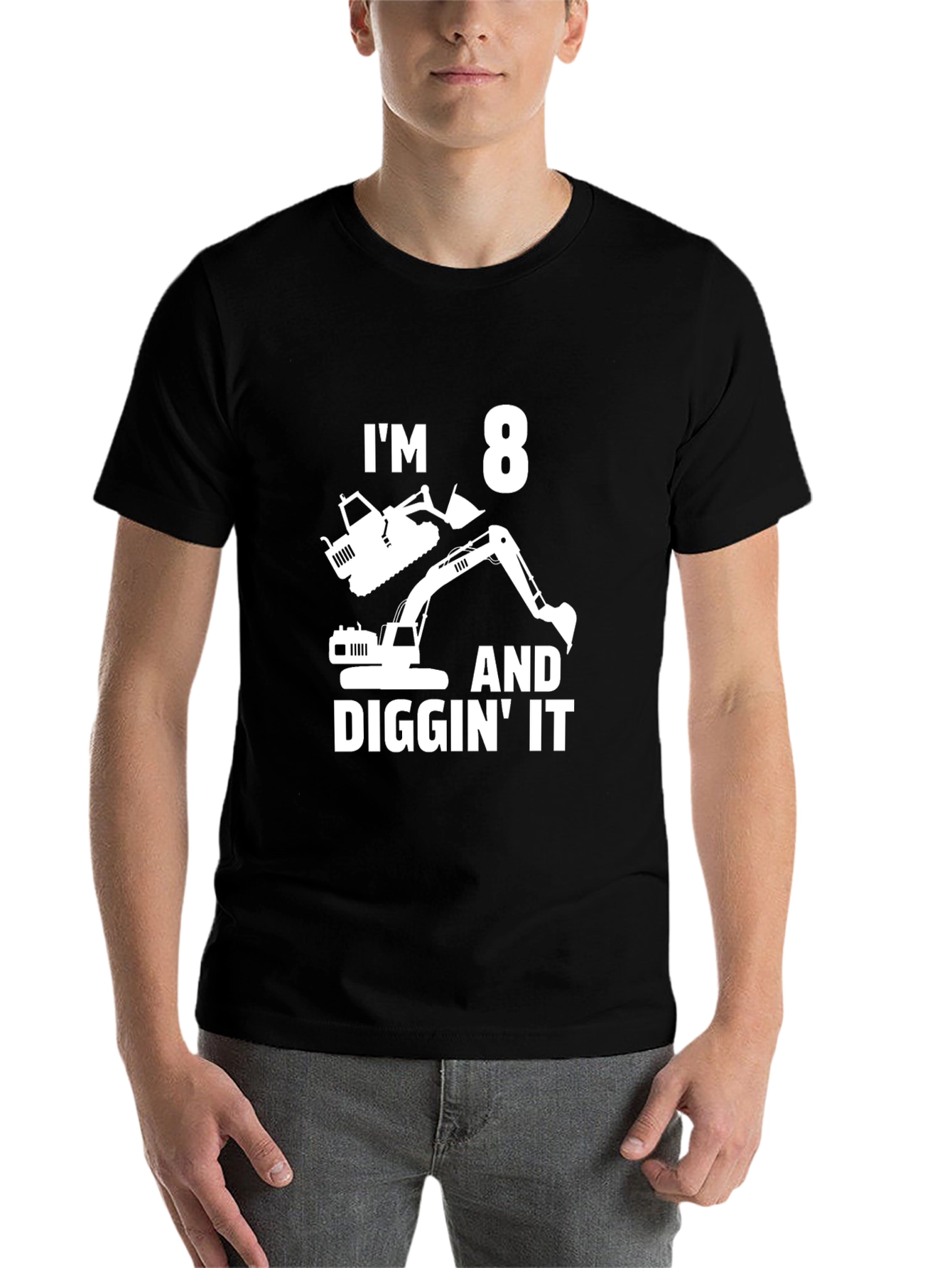 Black I'm 8 and Diggin' It Excavator Black T-Shirt view 7