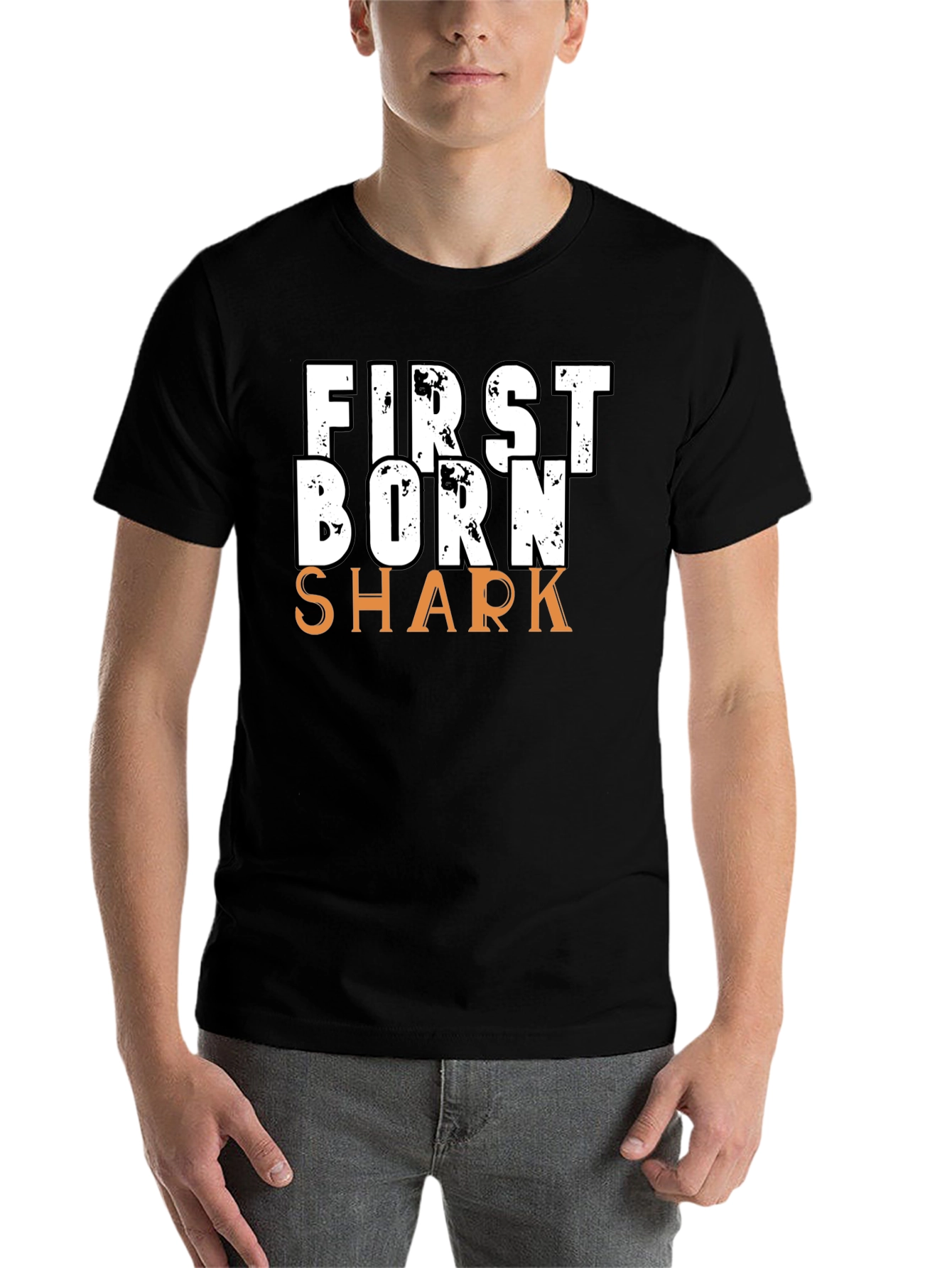 Black First Born Shark T-Shirt - Novelty Graphic Tee view 7