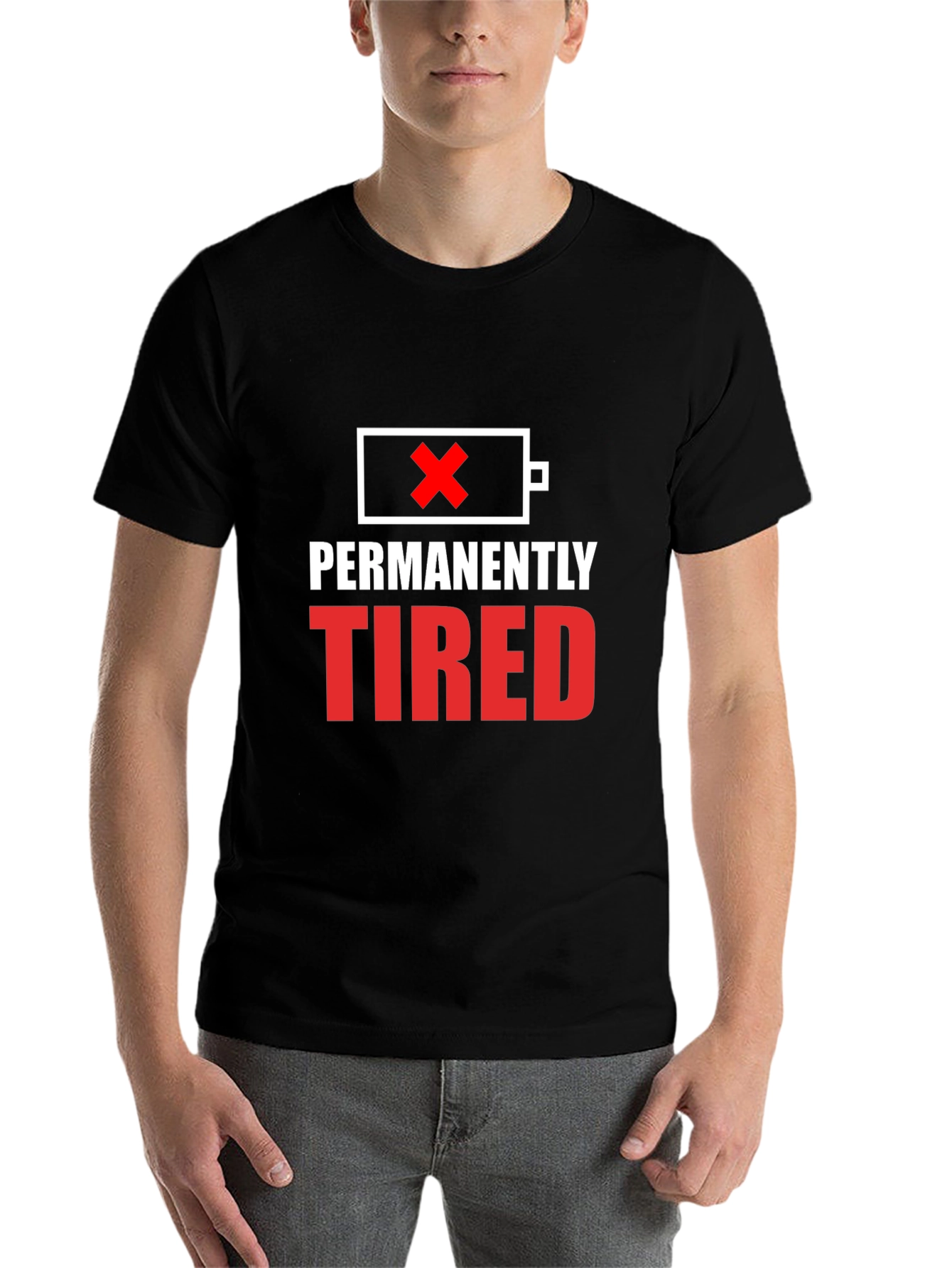 Black Permanently Tired Graphic Tee - Funny Slogan Shirt view 7