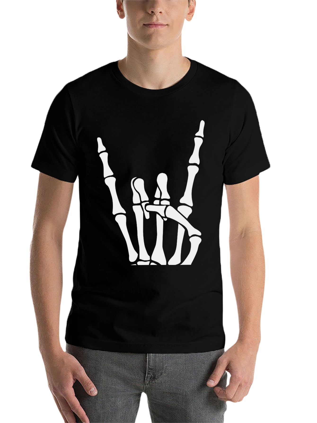 Black Rock On Skeleton Hand Graphic T-Shirt view 7