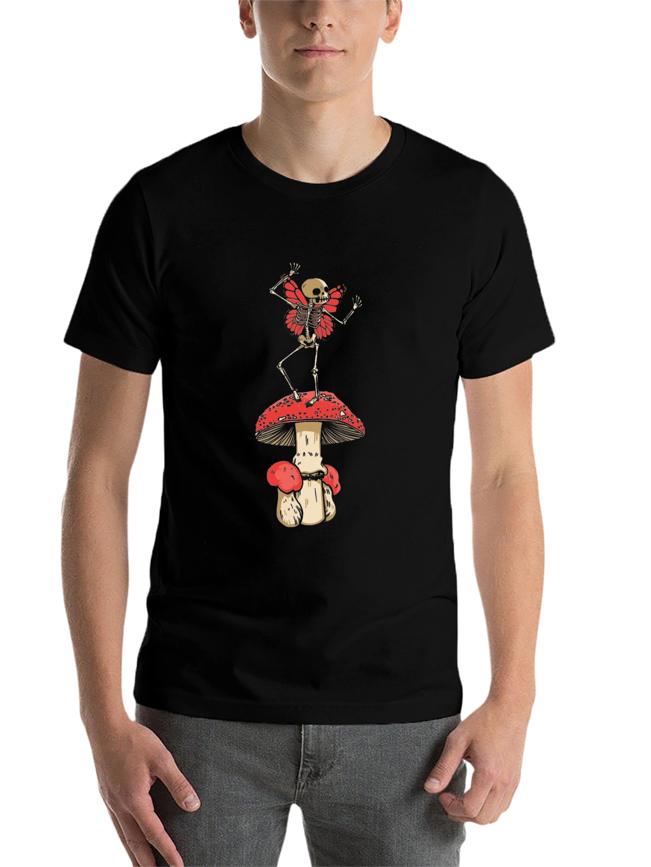 Black Skeleton Fairy on Mushroom T-Shirt view 7