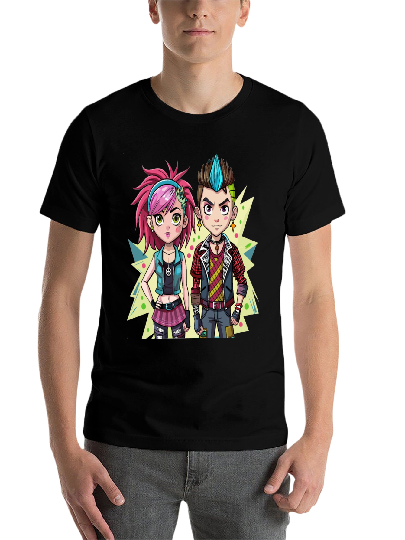 Cartoon Couple Black Graphic Tee - 7