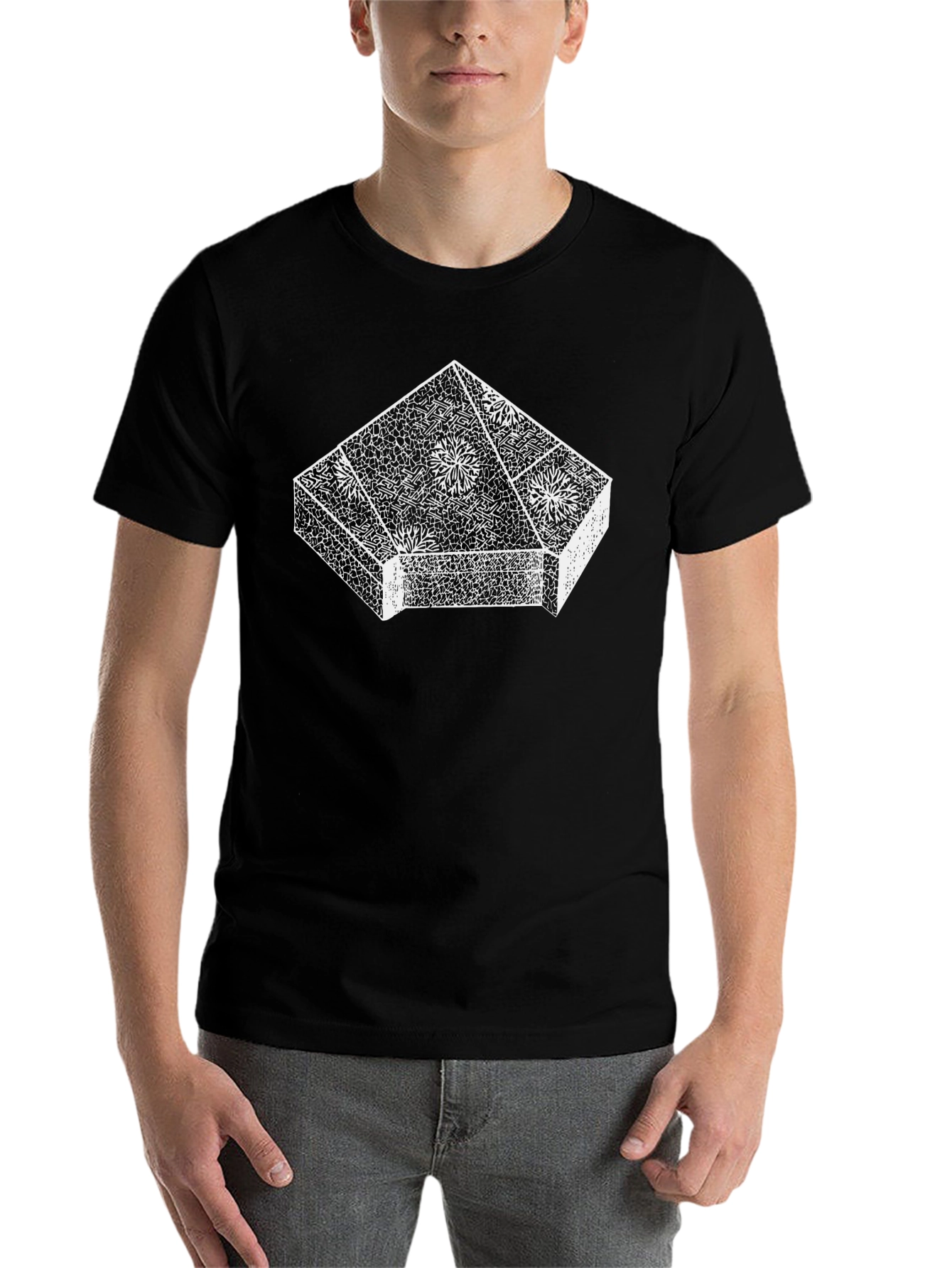 Black Geometric Floral Print Black T-Shirt view 7