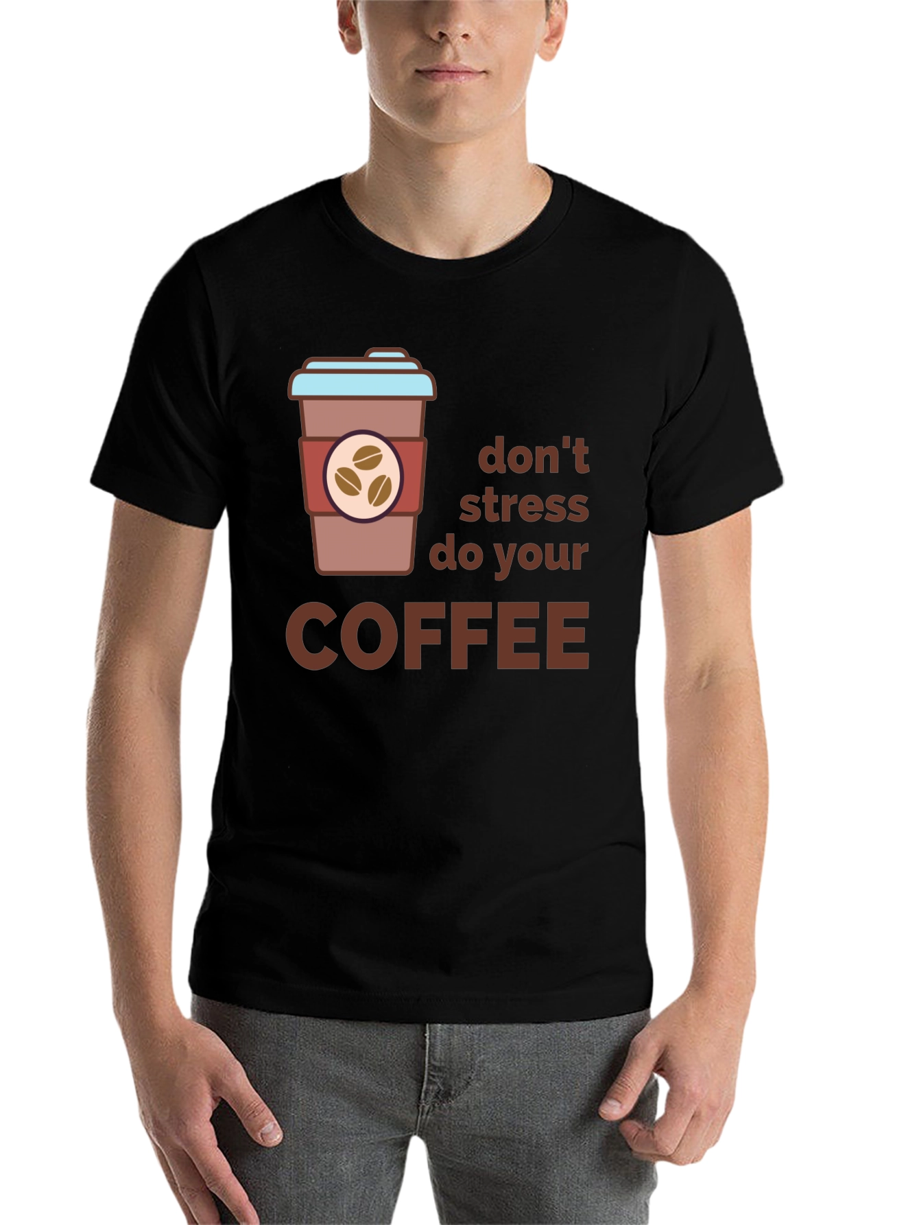 Black Don't Stress Do Coffee Black T-Shirt view 7