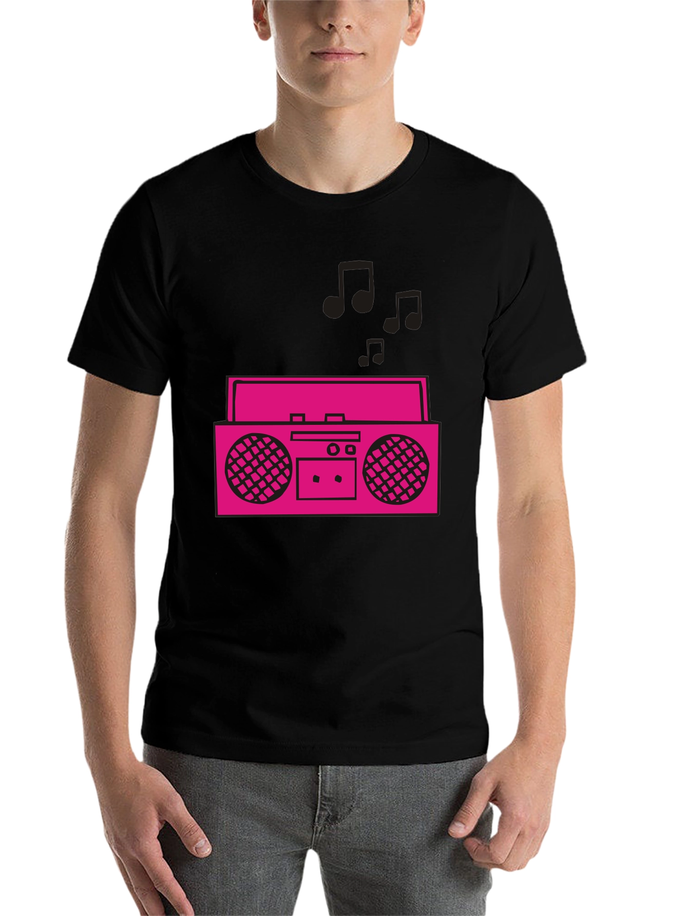 Black Retro Boombox Graphic Tee - Black Cotton T-Shirt view 7