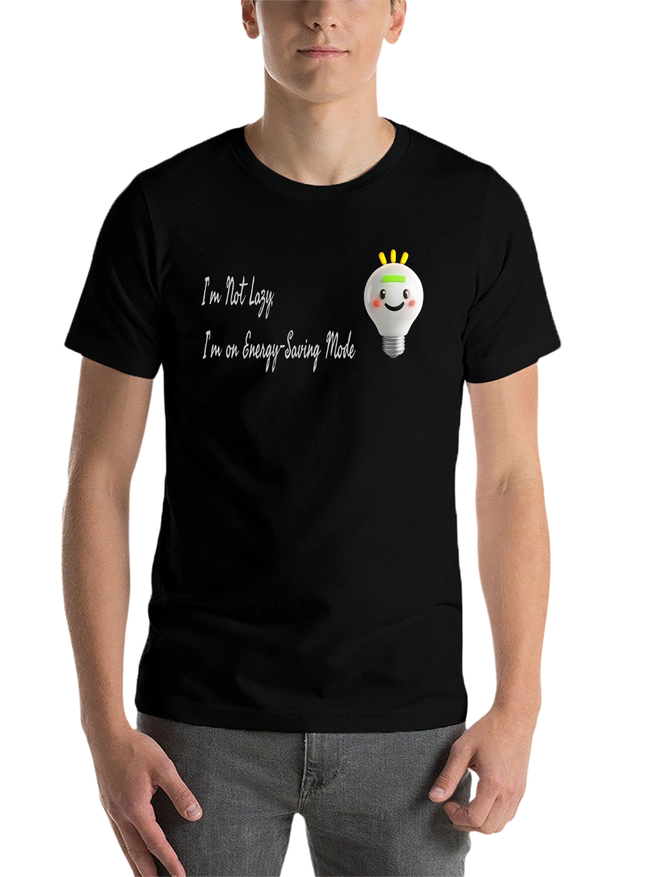 Black Funny Energy Saving Mode Graphic Tee view 7