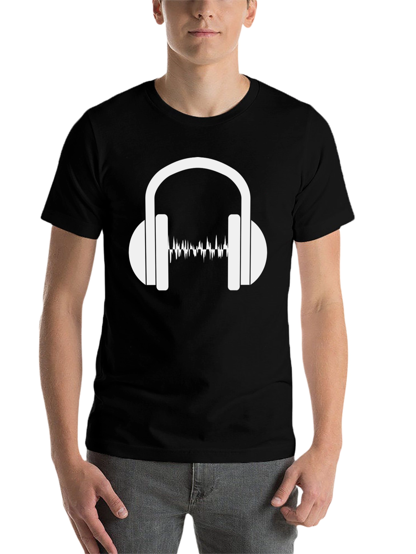 Black Sound Wave Headphones Graphic Tee view 7