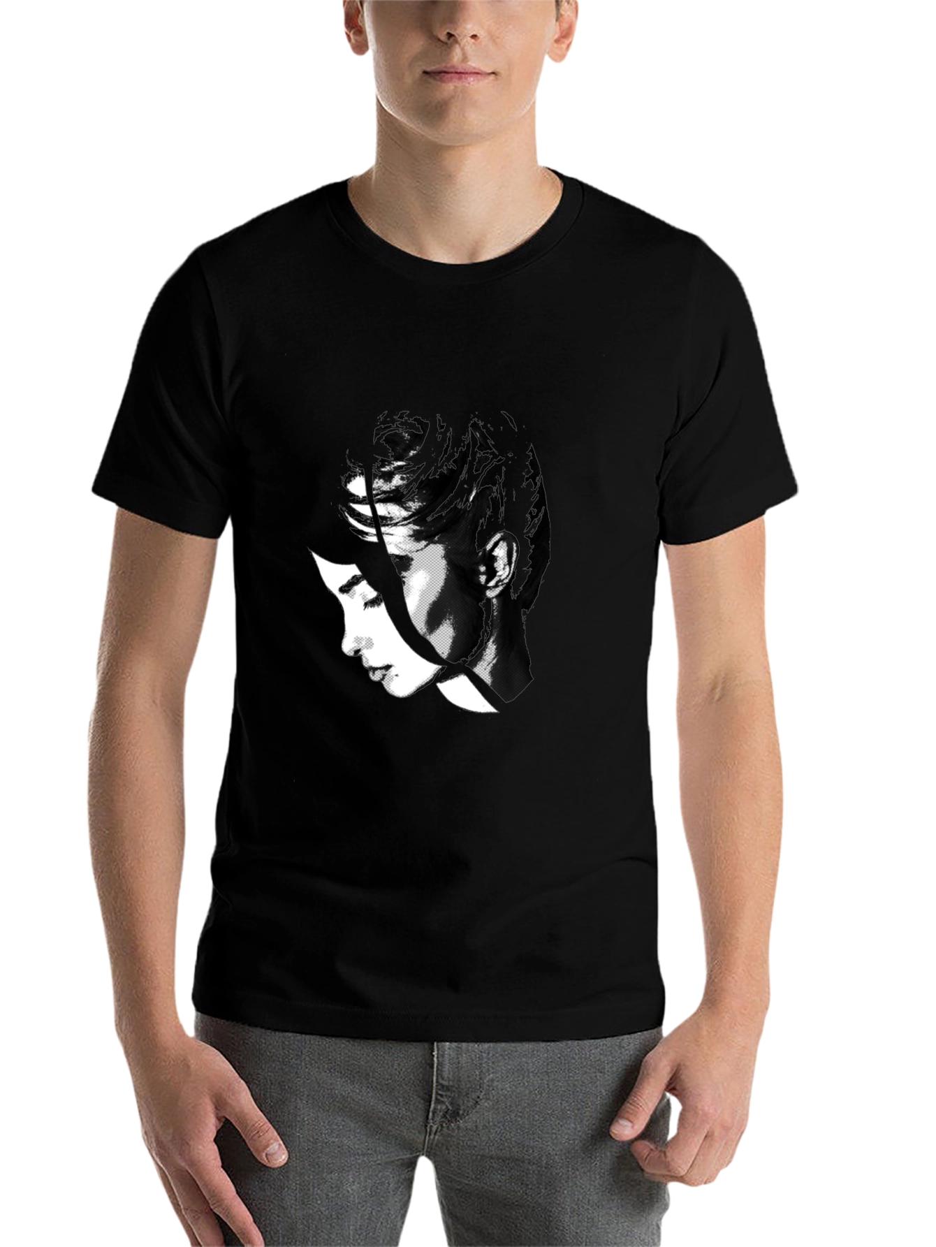 Black Abstract Black T-Shirt with Woman's Face Design view 7