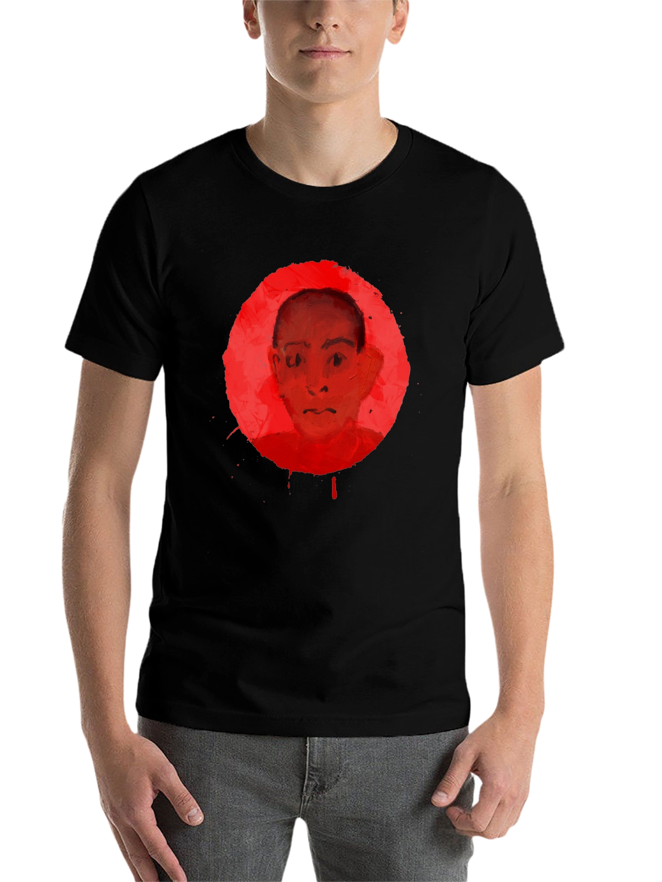 Black Abstract Portrait Graphic Tee - Unisex Black T-Shirt view 7