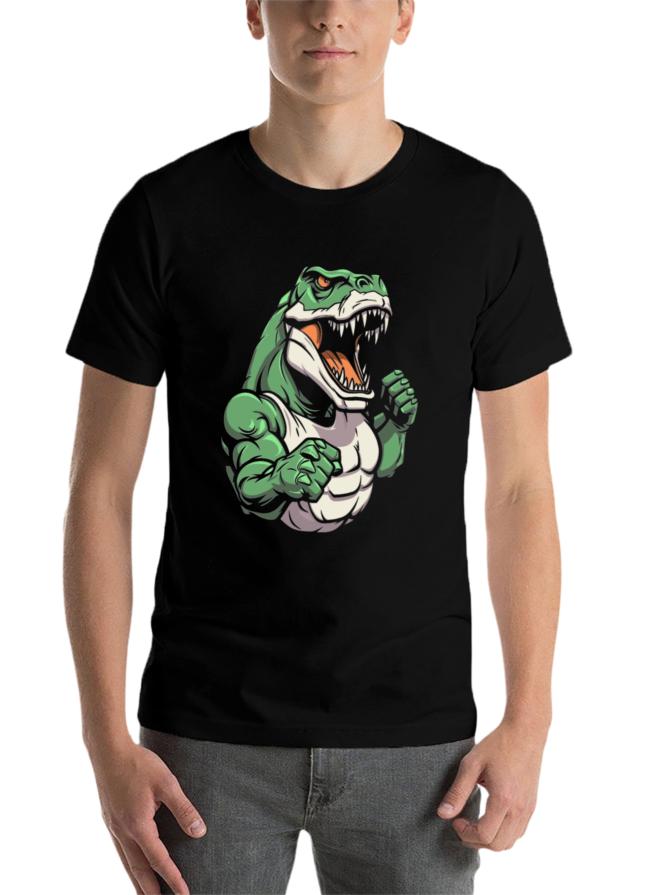 Black Dinosaur Gym T-Shirt - Cartoon Style view 7