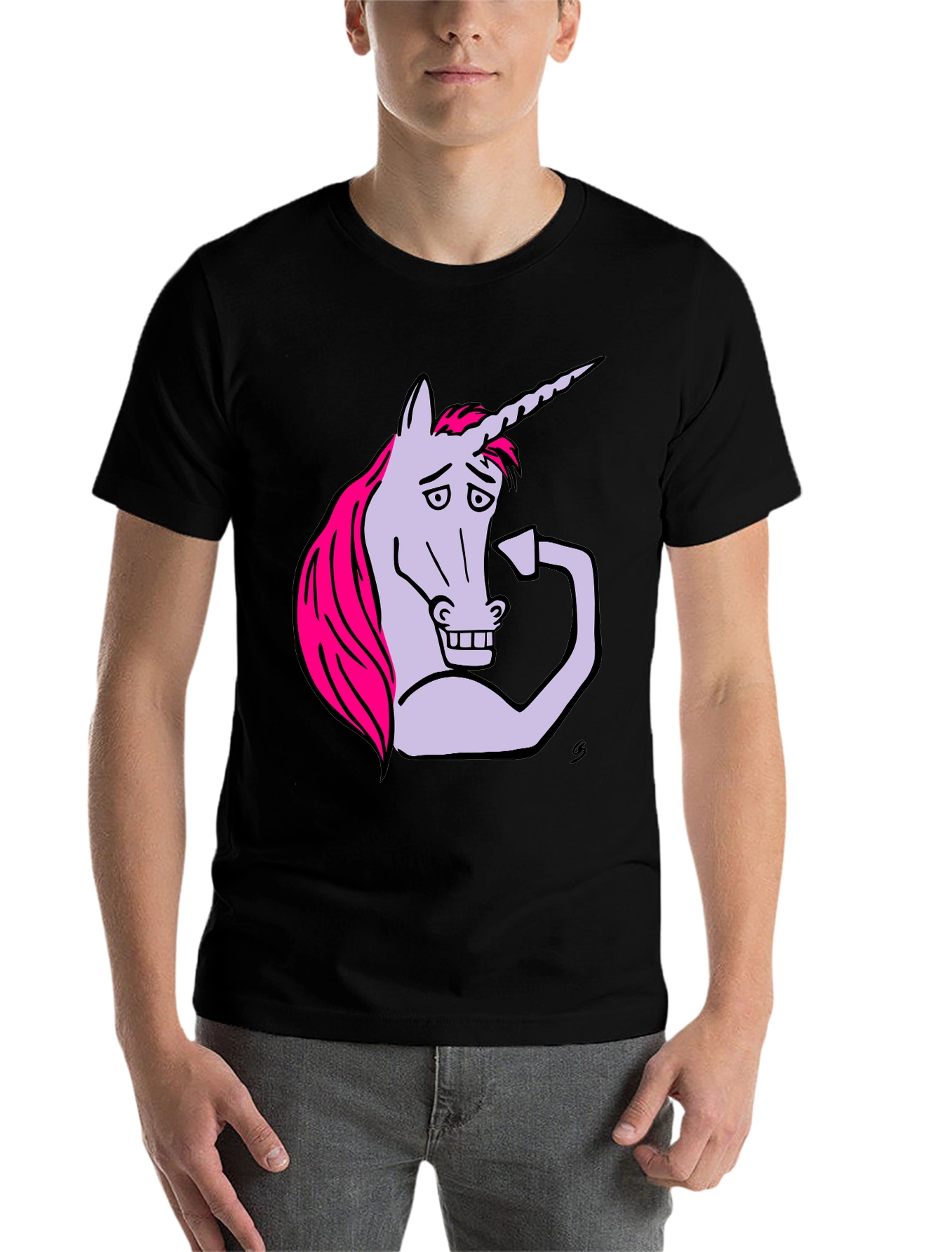 Black Funny Unicorn Flexing Bicep T-Shirt view 7