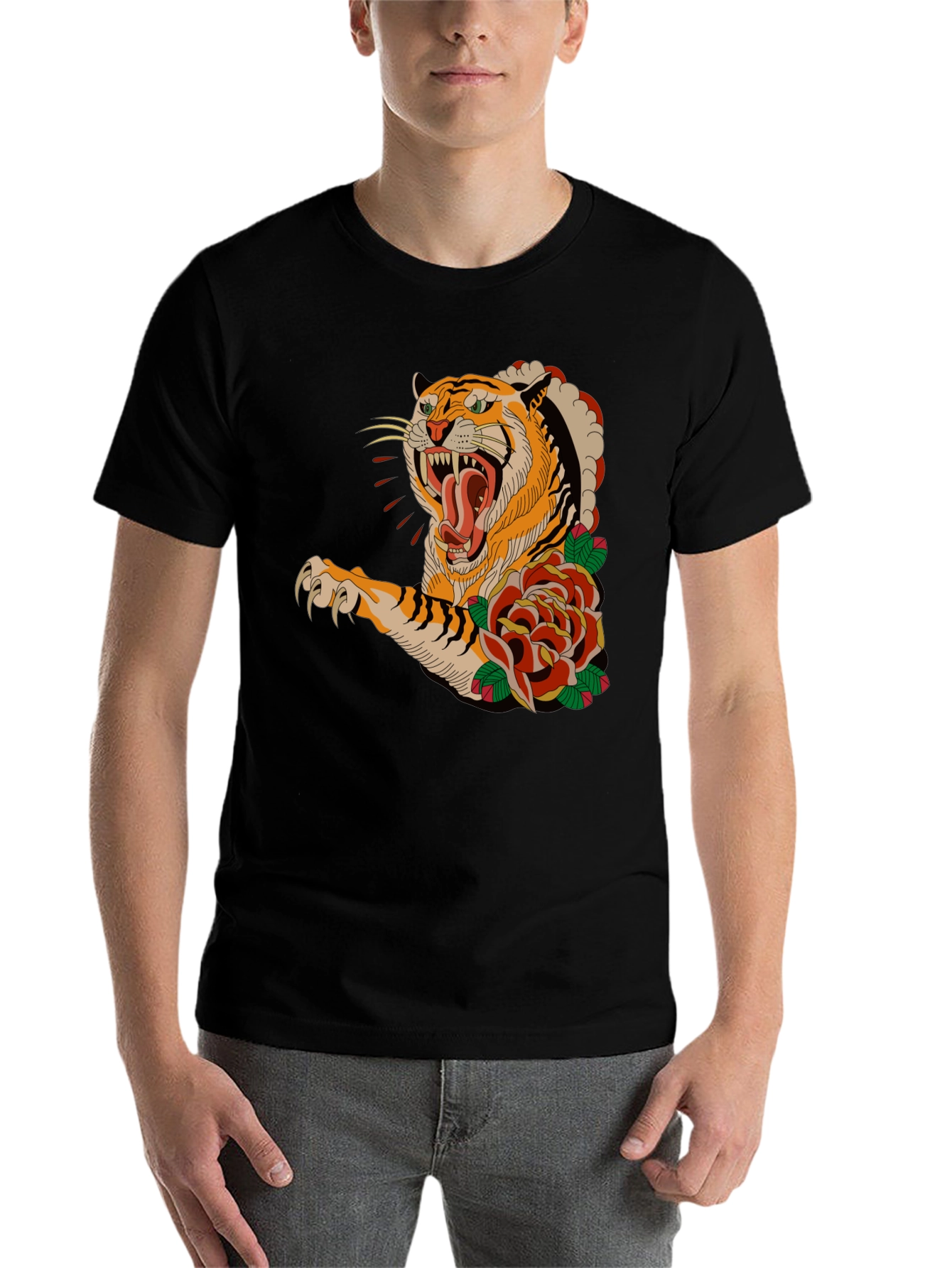 Tiger & Roses Graphic T-Shirt - Bold Black Tee - 7