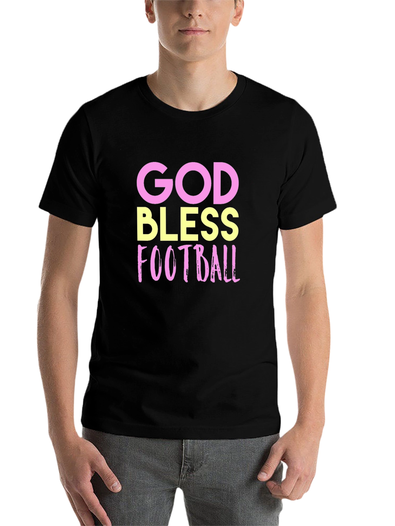 Black God Bless Football Graphic Tee - Soft Cotton Comfort view 7