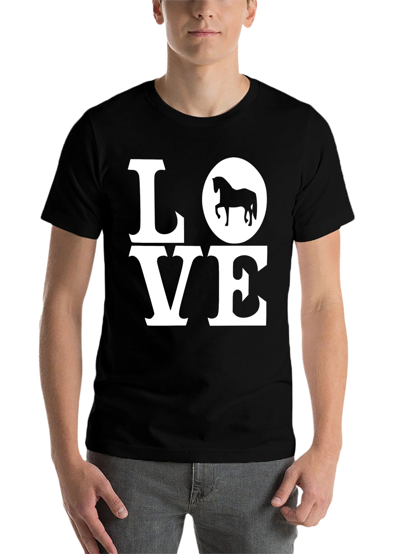 Black Love Horse Graphic T-Shirt - Black Casual Tee view 7