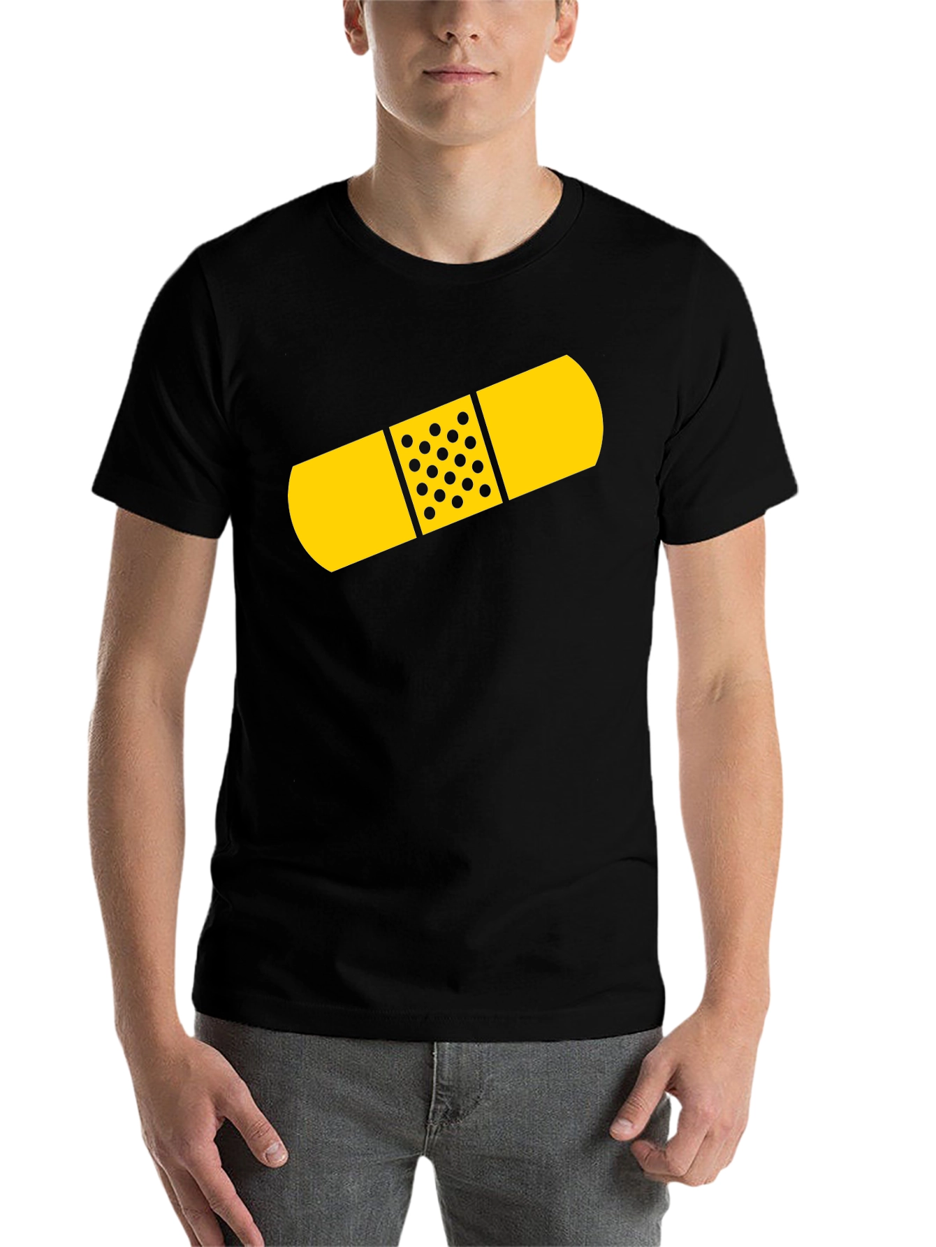 Black Funny Bandage Graphic Tee - Unisex Black T-Shirt view 7