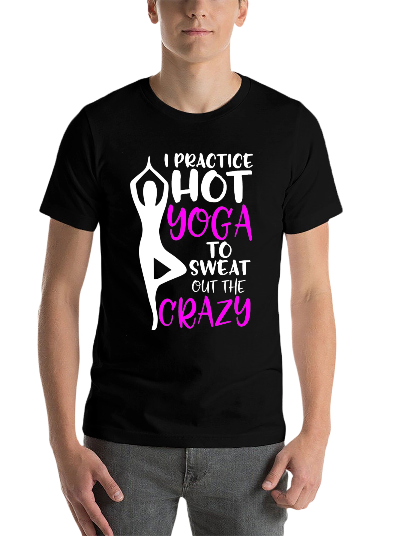 Black I Practice Hot Yoga Graphic T-Shirt view 7