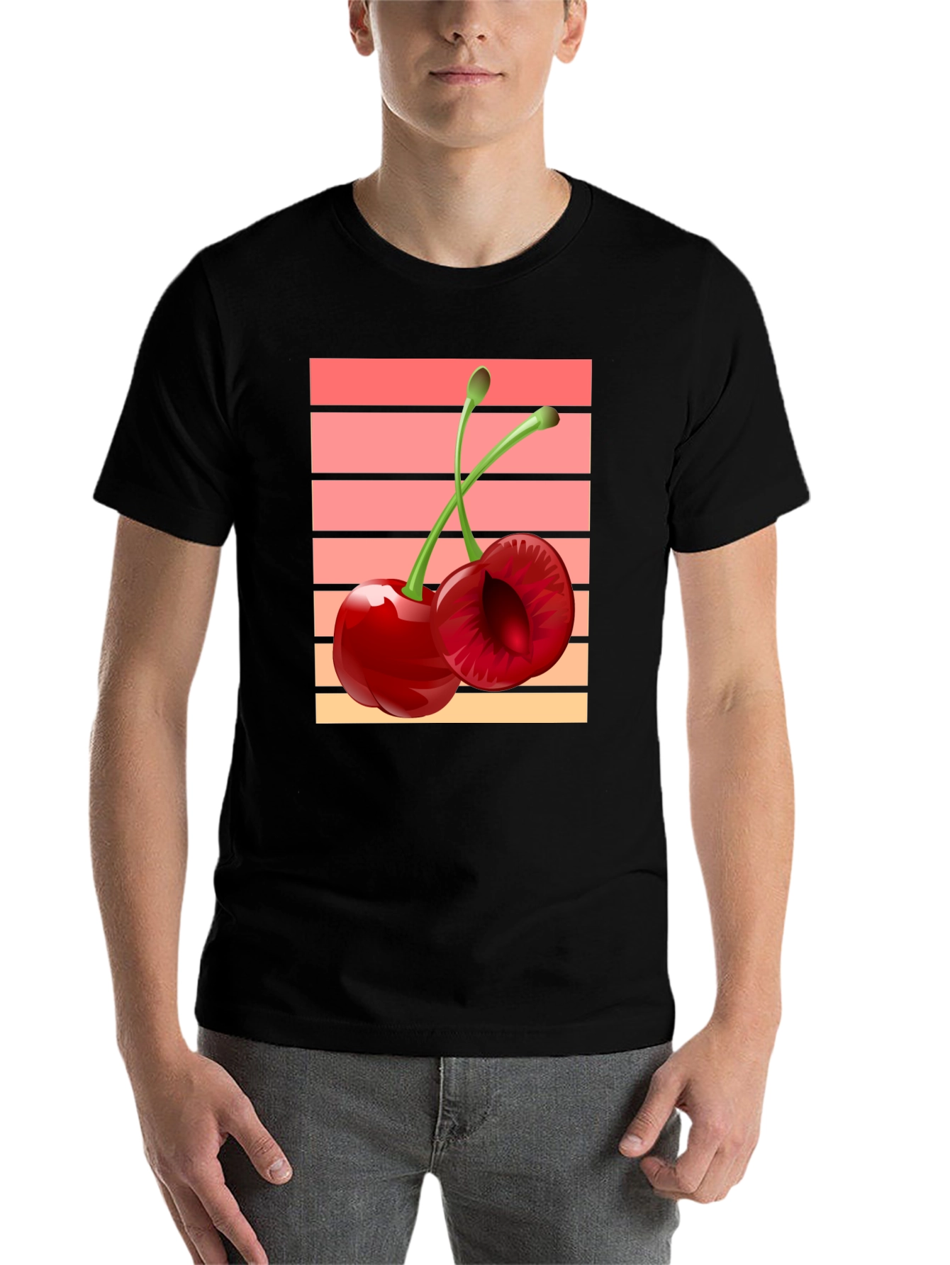 Black Retro Cherry Graphic Black T-Shirt view 7