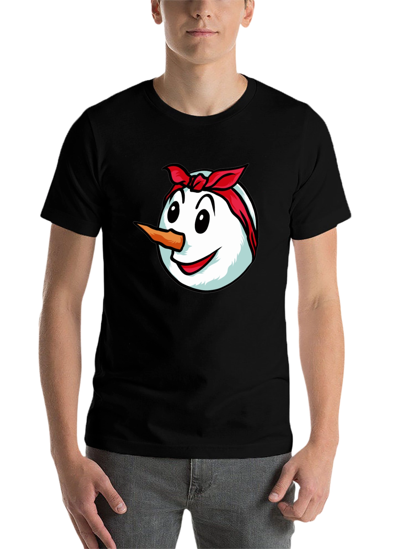 Black Funny Snowman Graphic Tee - Bandana Design view 7