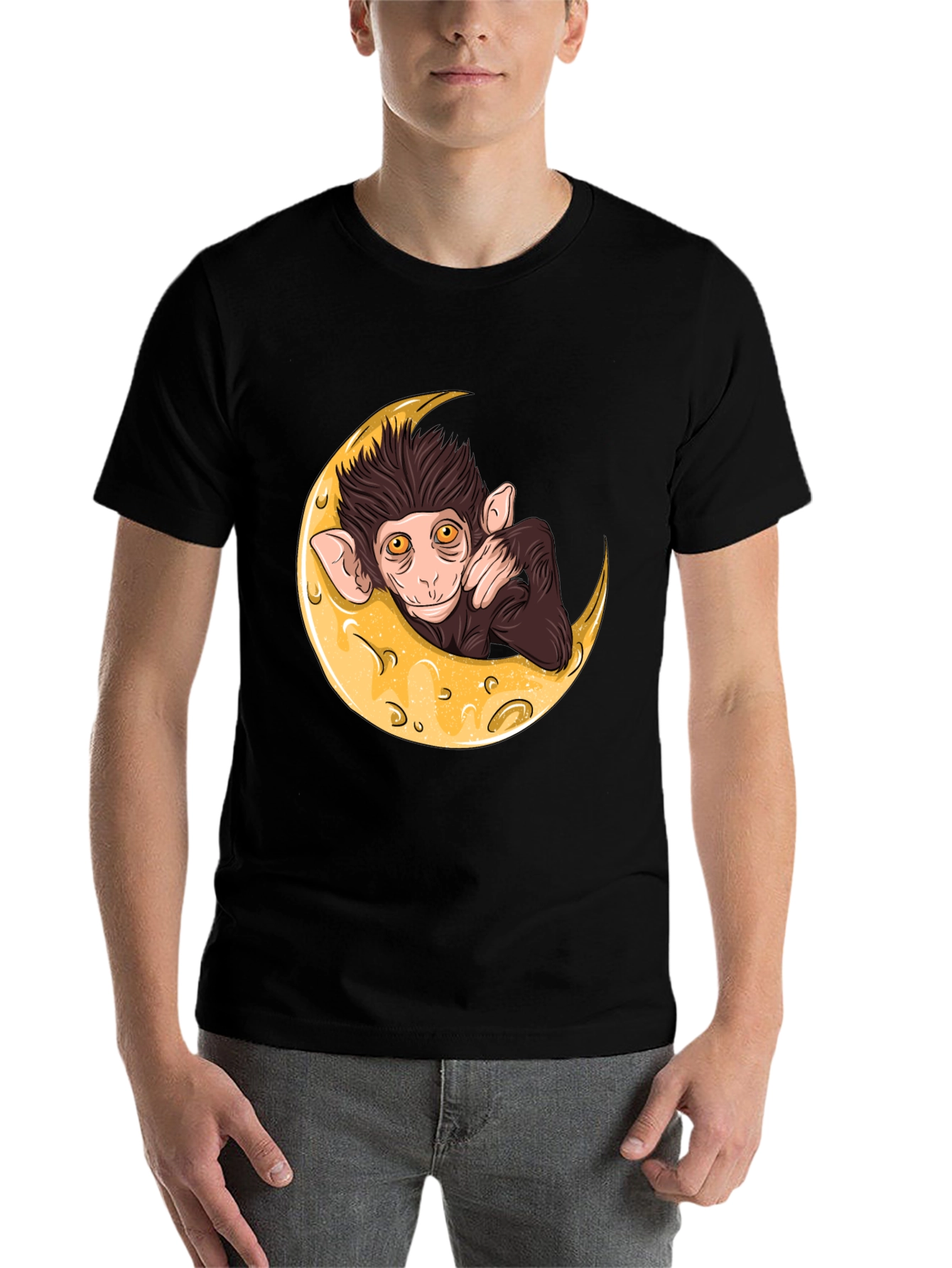Black Monkey on the Moon Graphic T-Shirt view 7