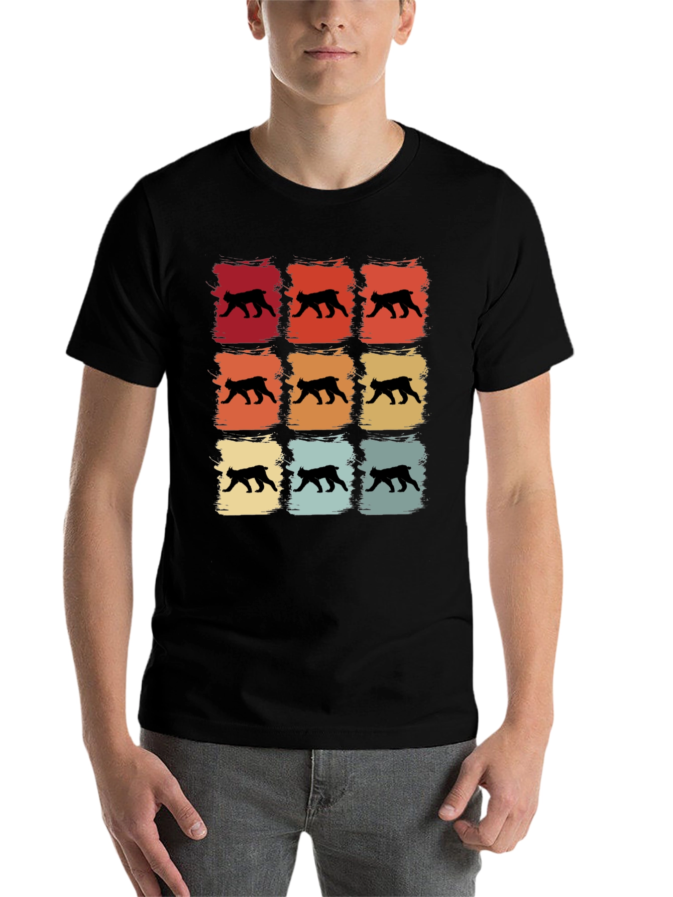 Black Retro Bobcat Silhouette Graphic T-Shirt view 7