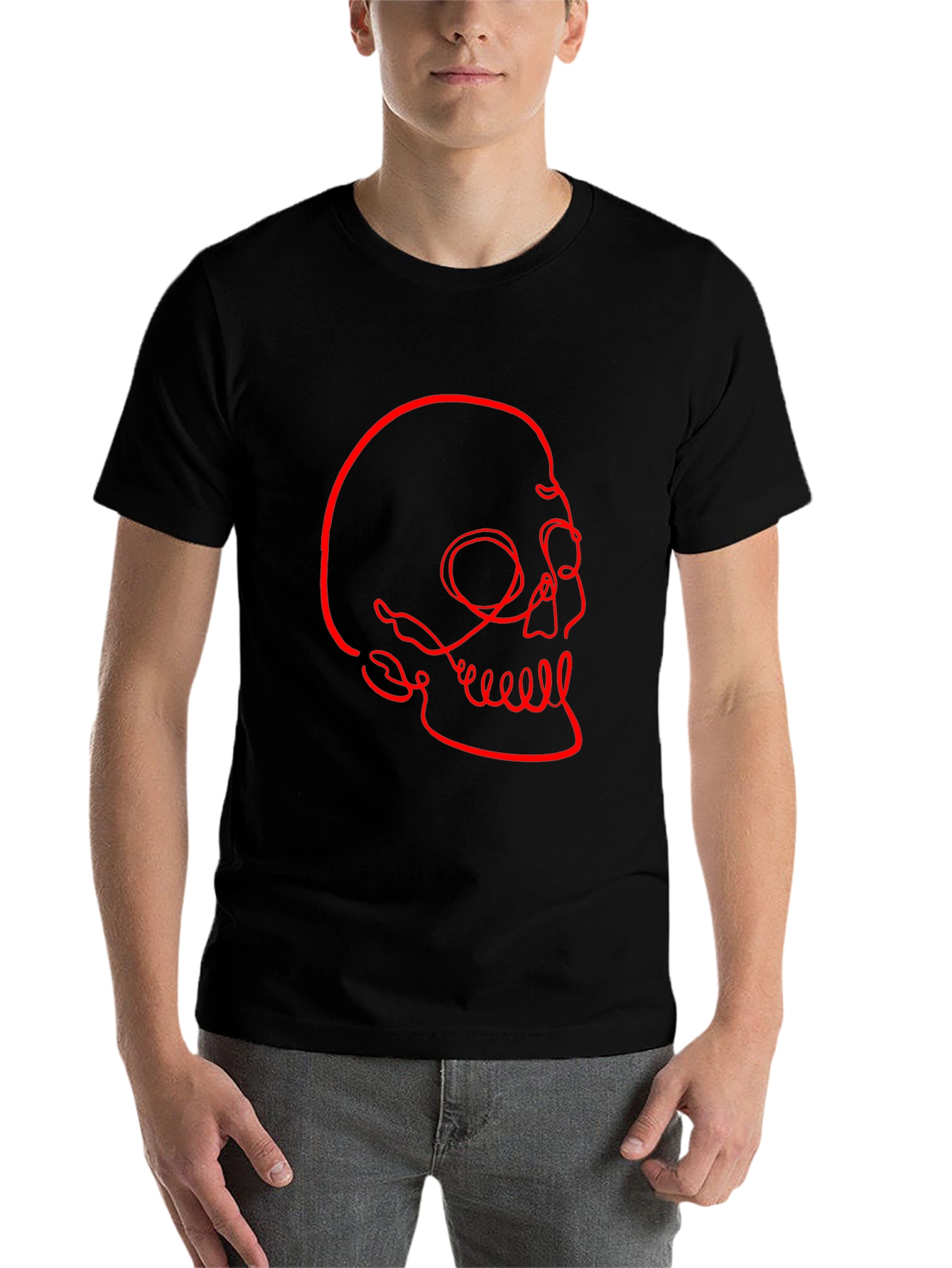 Black Abstract Skull Graphic Tee - Modern Men's Black T-Shirt view 7