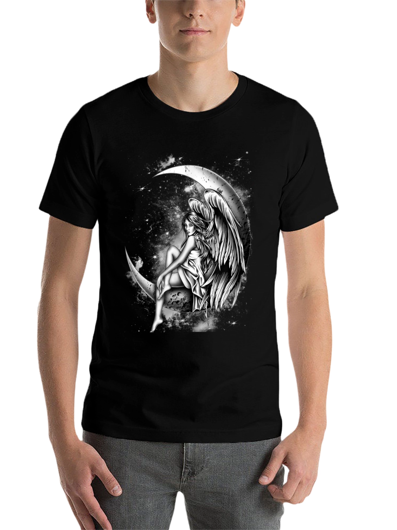 Black Moon Angel Graphic Tee - Dark T-Shirt view 7