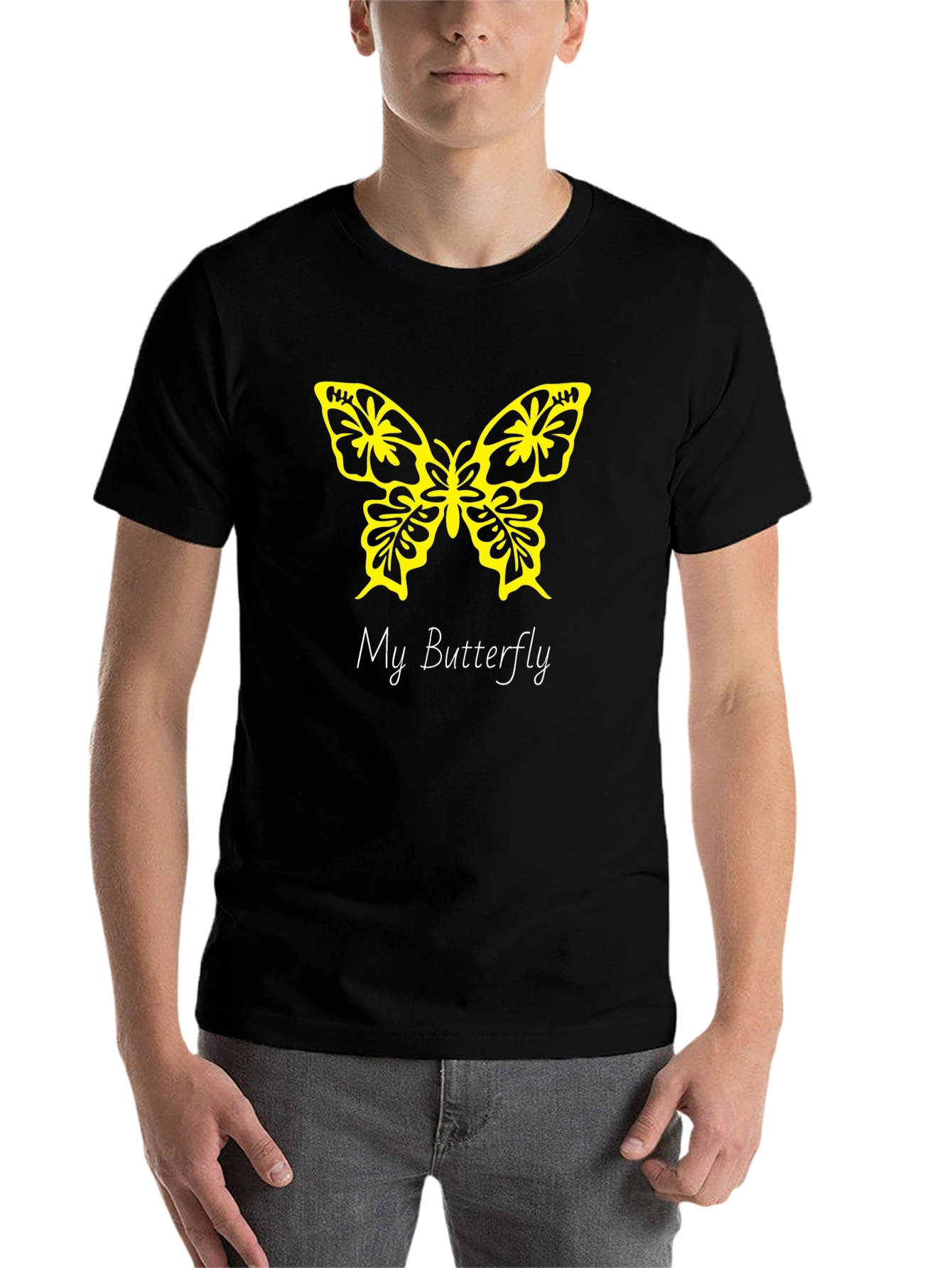 Black Butterfly Graphic Tee - Black Cotton Casual T-Shirt view 7