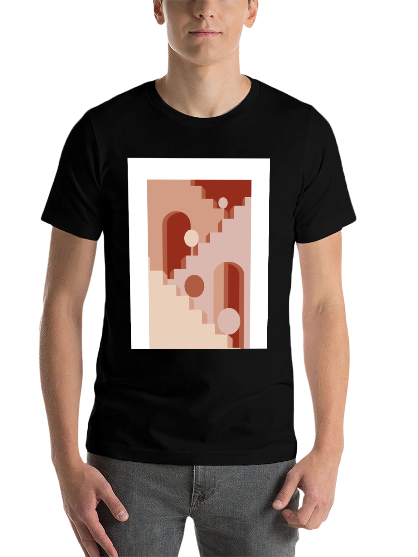 Black Abstract Geometric Graphic Print T-Shirt view 7