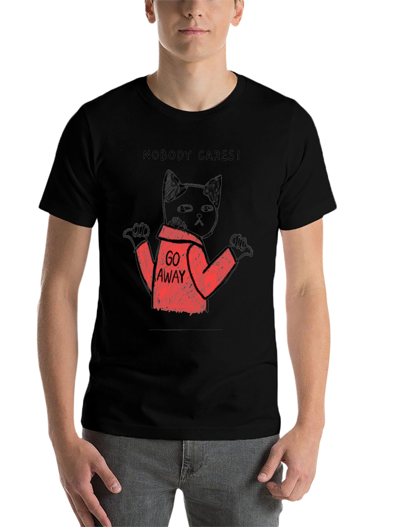 Black Nobody Cares Black Cat T-Shirt view 7