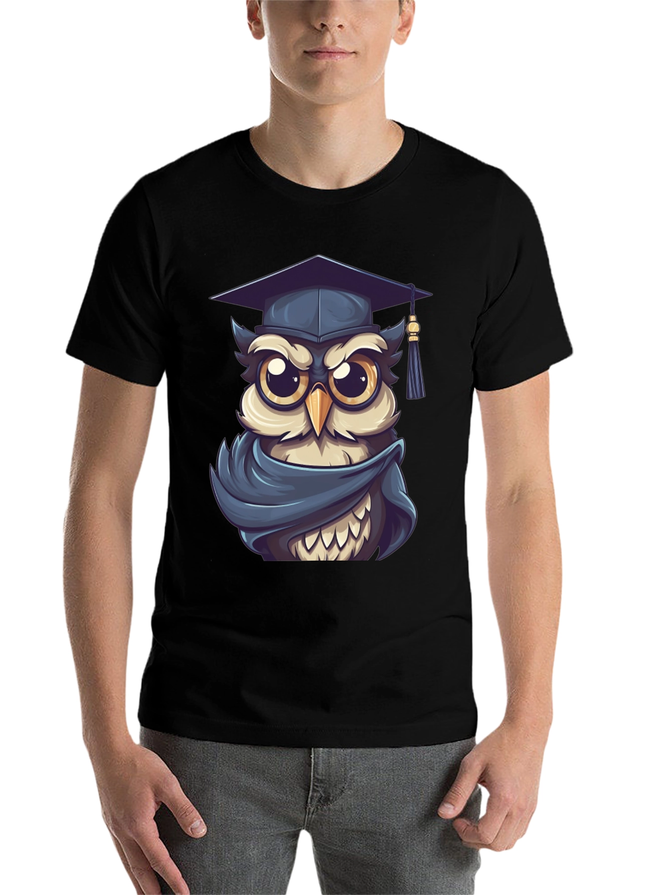 Black Graduation Owl Graphic Tee - Black Cotton Blend view 7