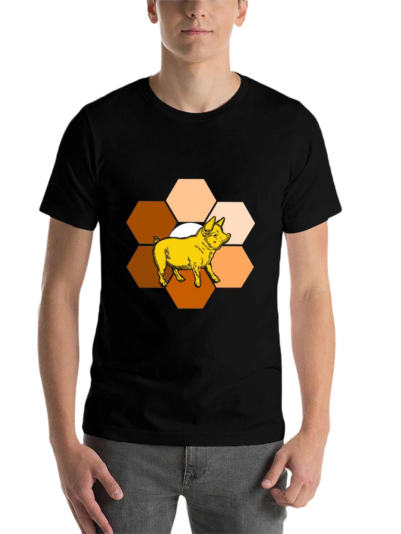 Black Honeycomb Pig Graphic Tee - Unique Design view 7
