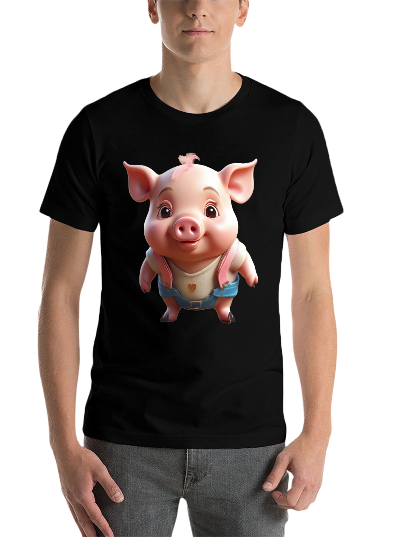 Black Cute Piglet Graphic Tee - Black view 7