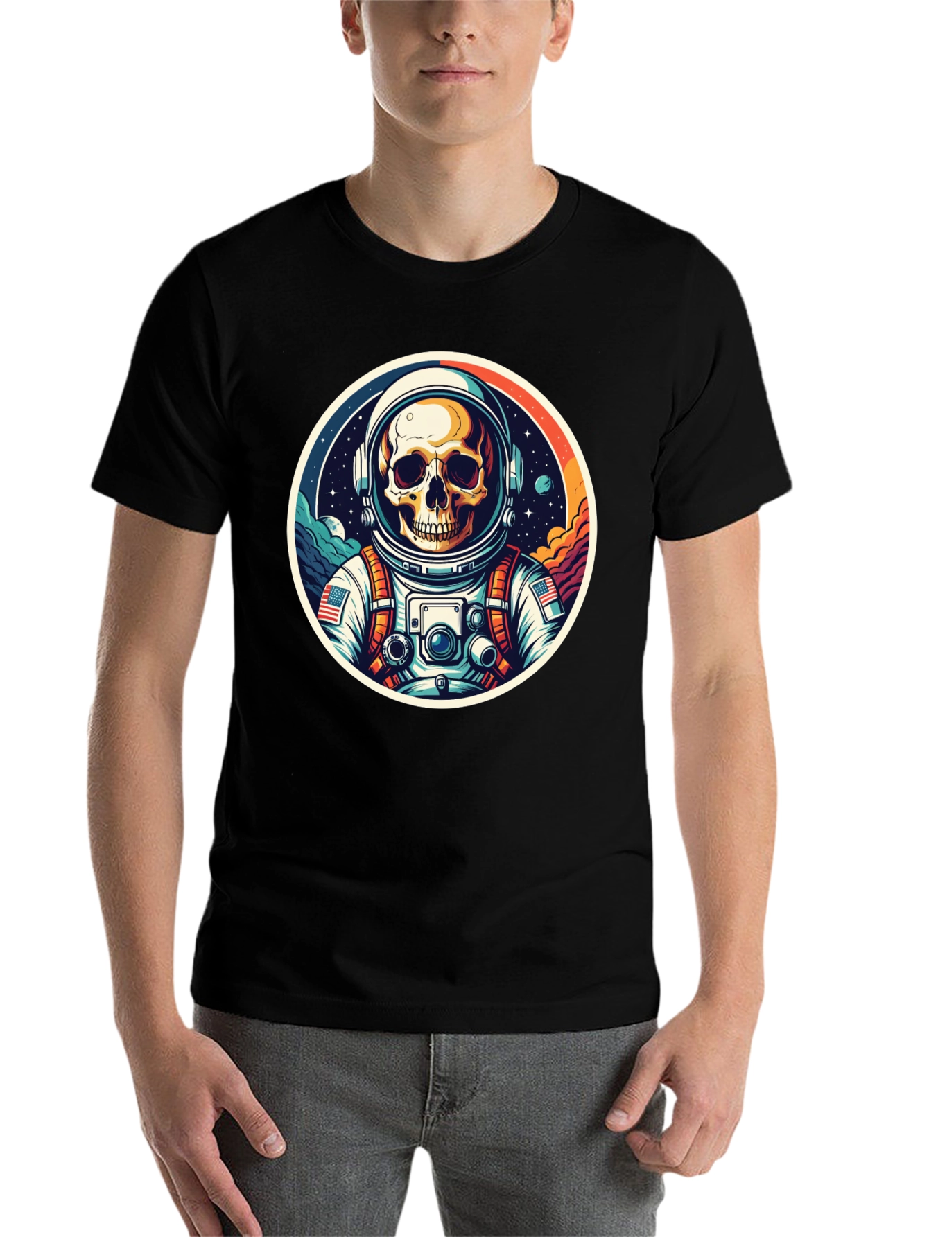 Black Astronaut Skull Black T-Shirt view 7